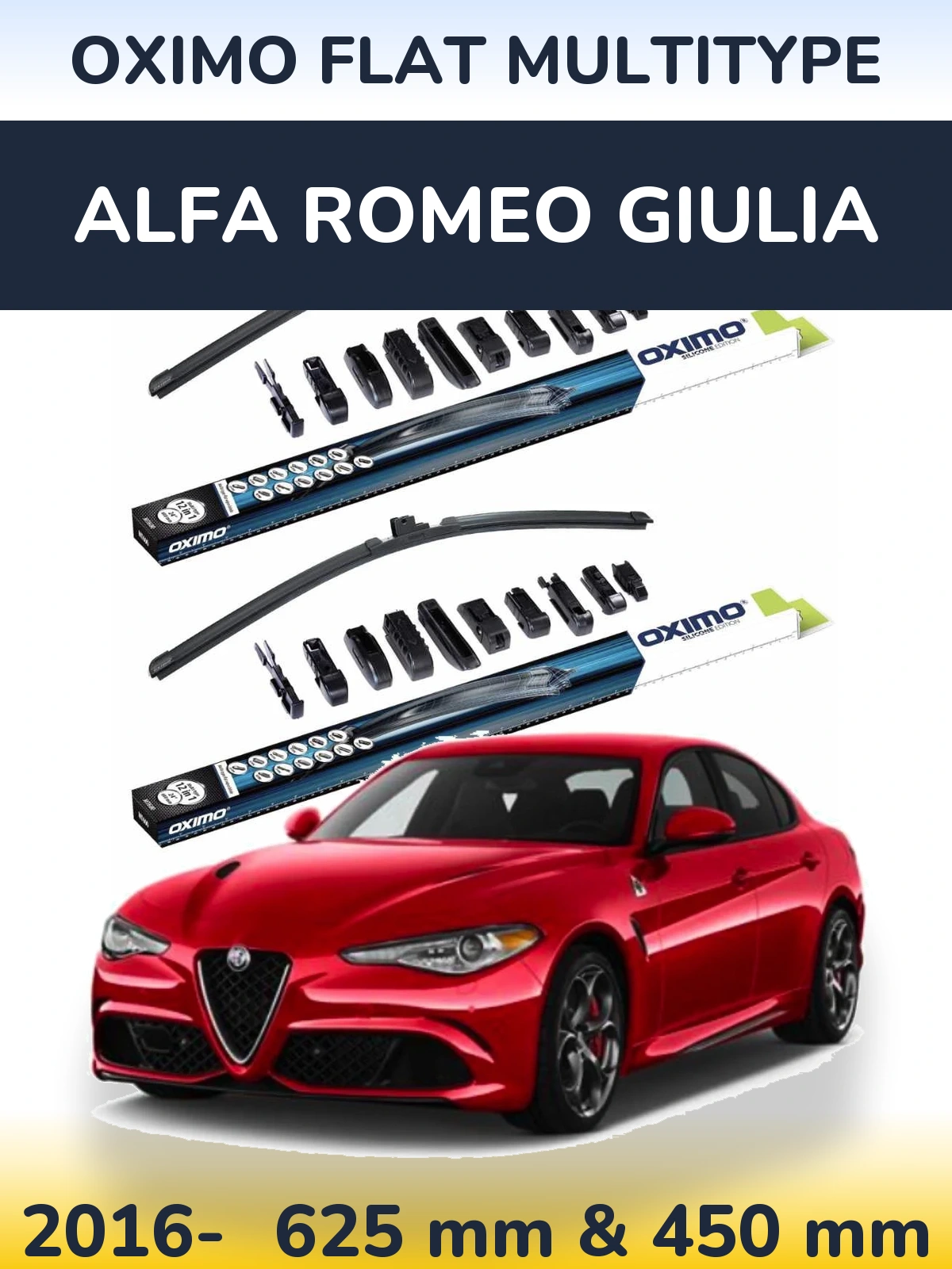 Komplet przednich wycieraczek Oximo Flat MultiType 600 & 450 mm do Alfa Romeo Giulia 2016-2026