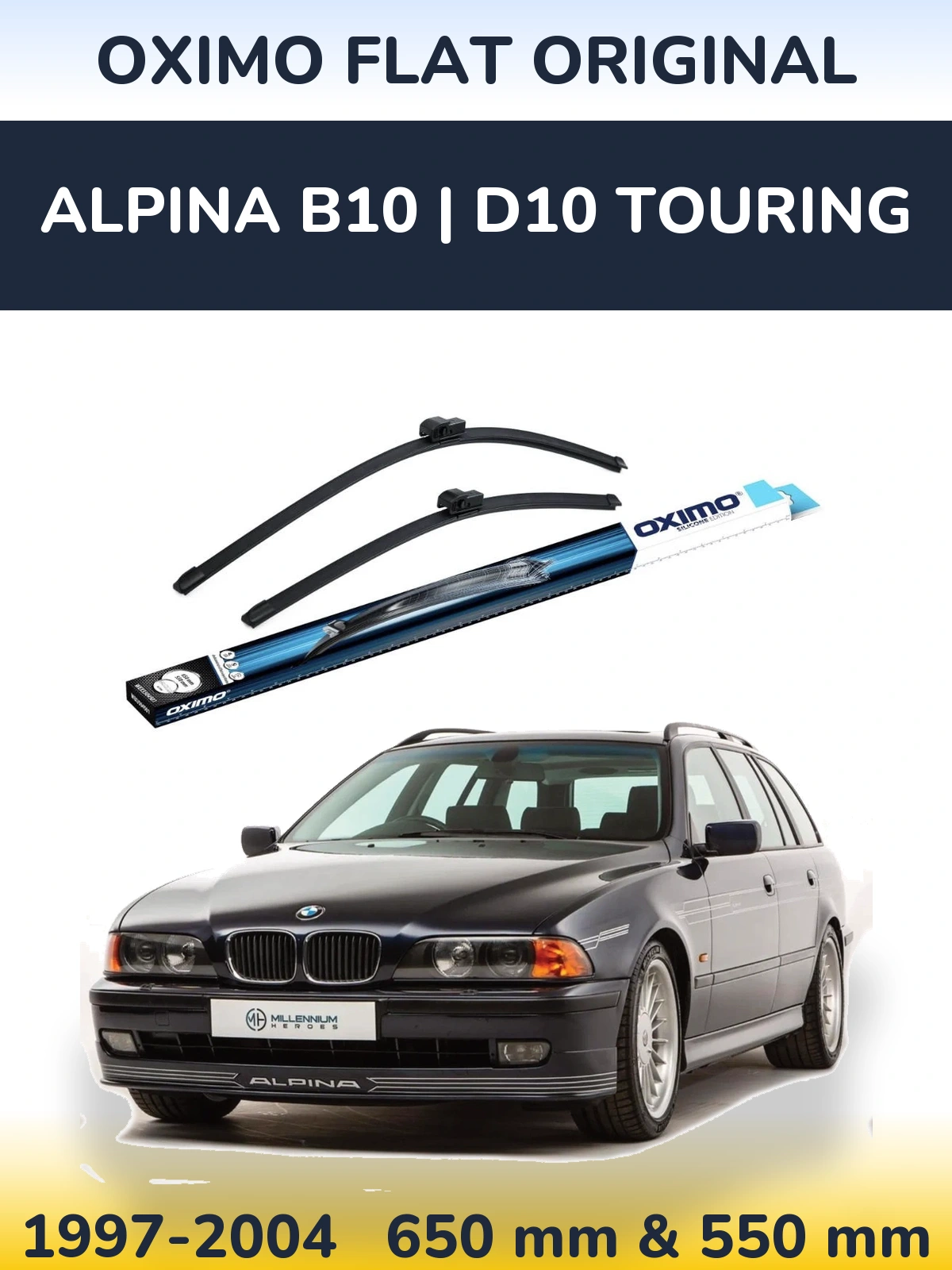 Komplet przednich wycieraczek Oximo Flat Original 650 & 550 mm do Alpina B10 | D10 Touring 1997-2004