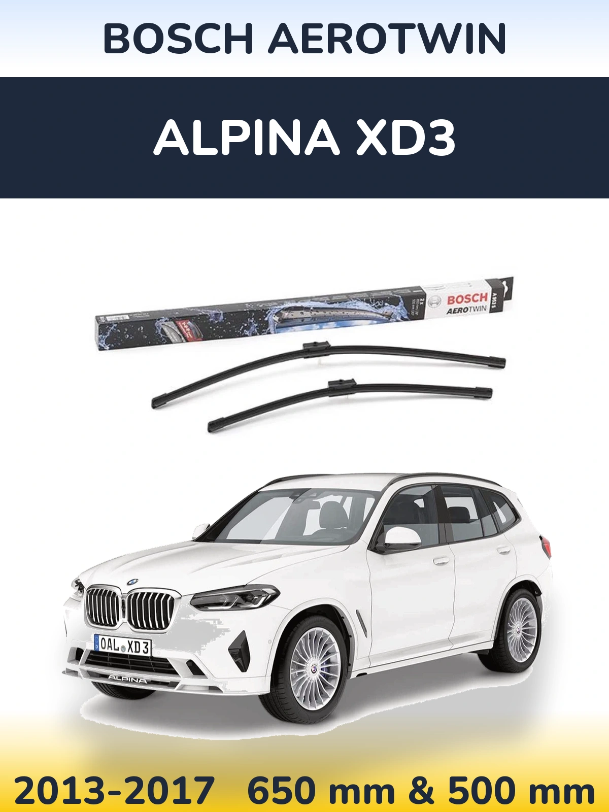 Komplet przednich wycieraczek BOSCH AeroTwin 650 & 500 mm do Alpina XD3 2013-2017