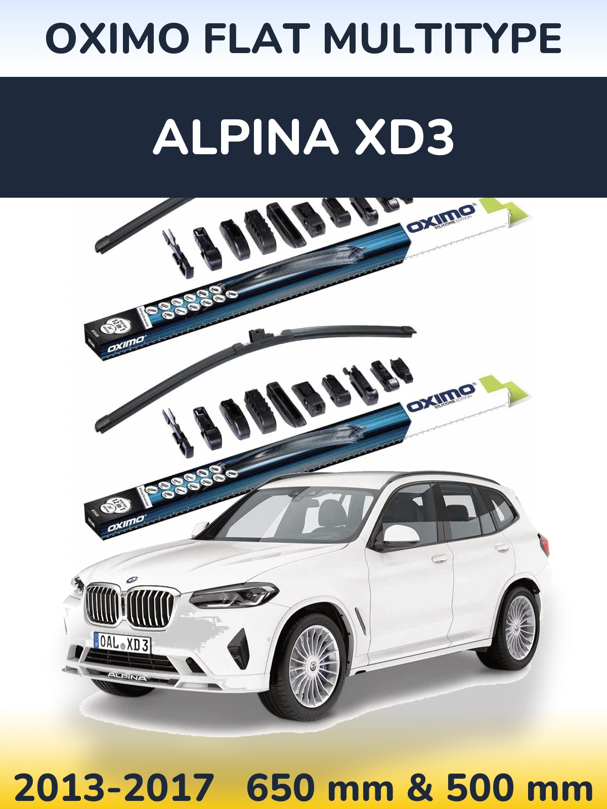 Komplet przednich wycieraczek Oximo Flat MultiType 650 & 500 mm do Alpina XD3 2013-2017