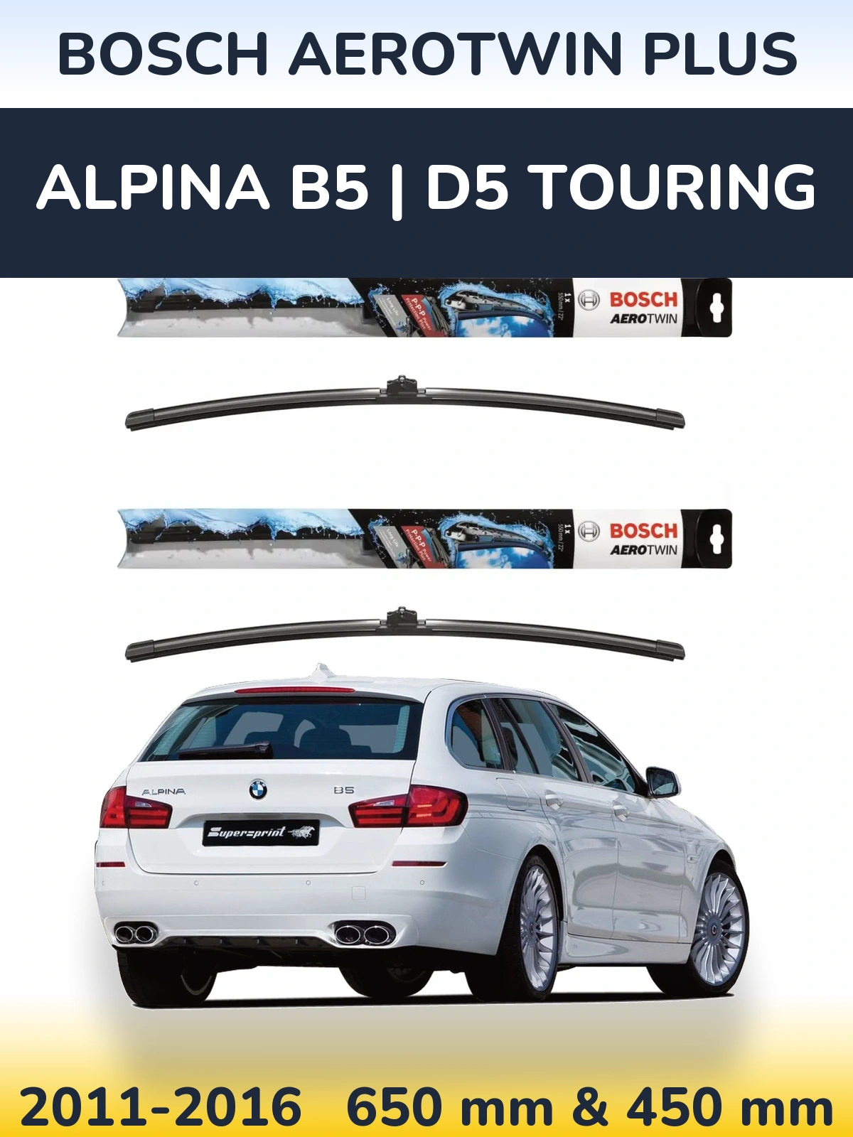 Komplet przednich wycieraczek BOSCH AeroTwin Plus 650 & 450 mm do Alpina B5 | D5 Touring 2011-2016