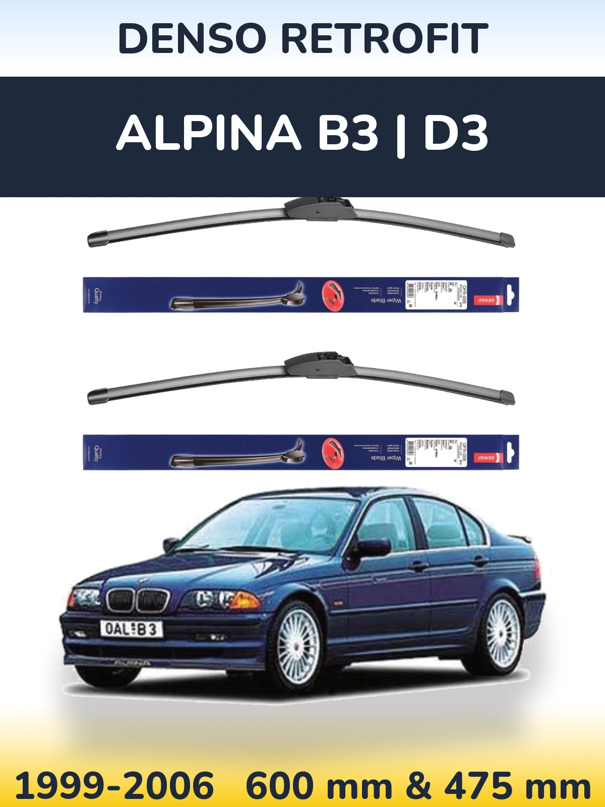 Komplet przednich wycieraczek Denso Retrofit 600 & 475 mm do Alpina B3 | D3 1999-2006