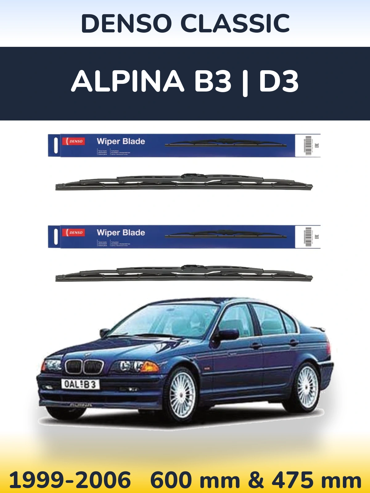 Komplet przednich wycieraczek Denso Classic 600 & 475 mm do Alpina B3 | D3 1999-2006