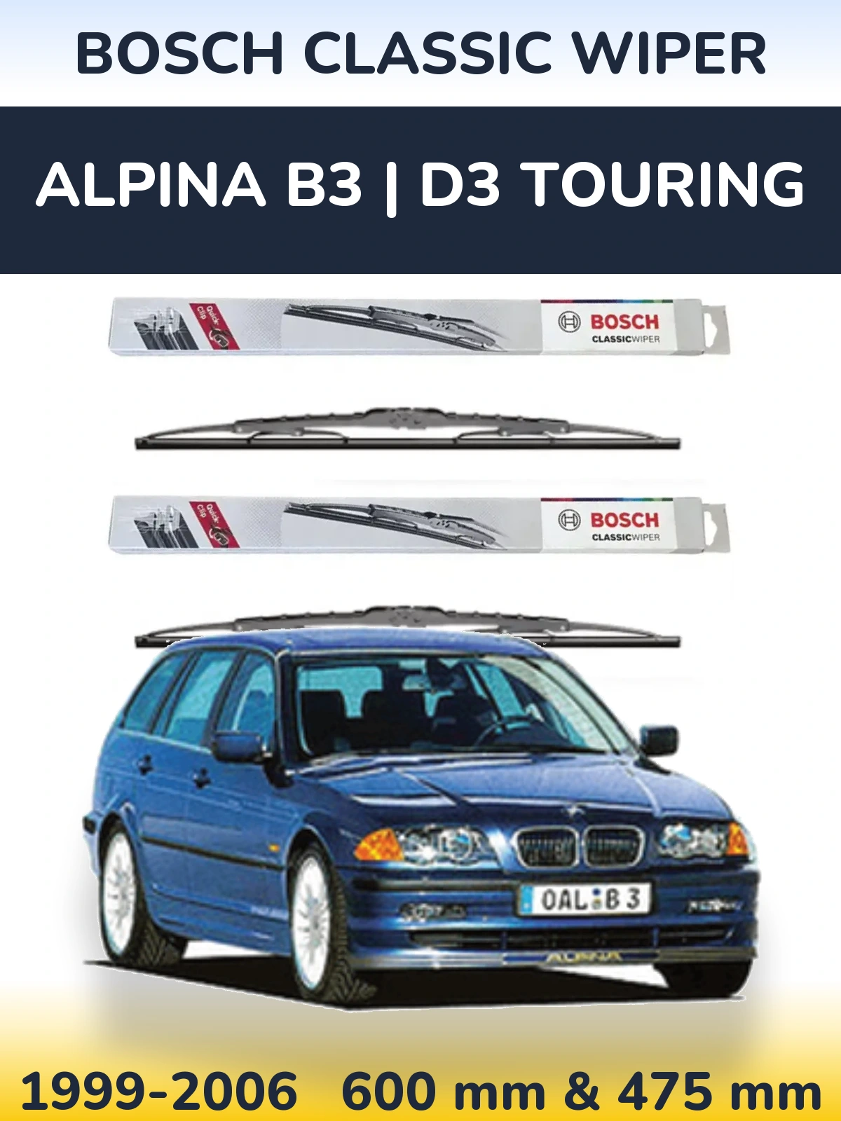 Комплект передних дворников BOSCH Classic Wiper 600 & 475 мм для Alpina B3 | D3 Touring 1999-2006