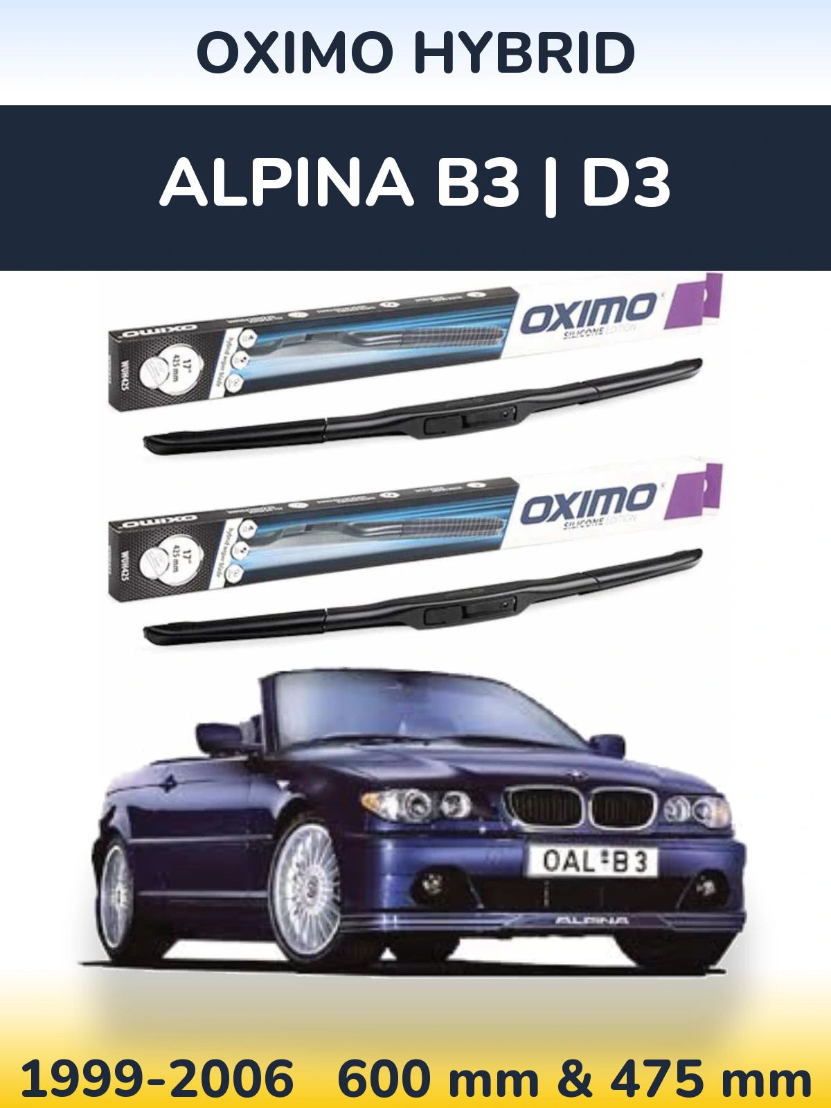 Комплект передних дворников Oximo Hybrid 600 & 475 мм для Alpina B3 | D3 1999-2006