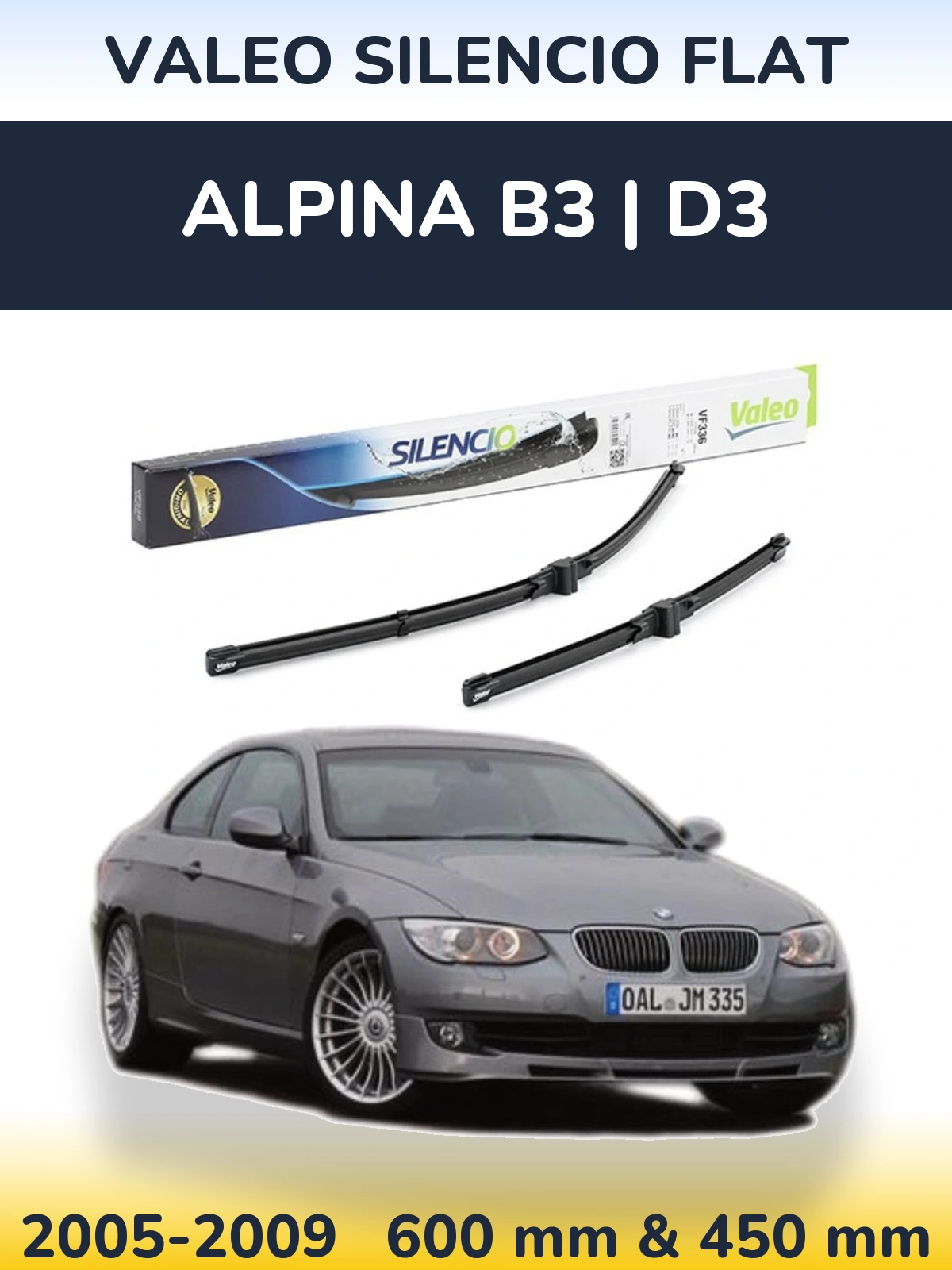 Komplet przednich wycieraczek Valeo Silencio Flat 600 & 400 mm do Alpina B3 | D3 2005-2009