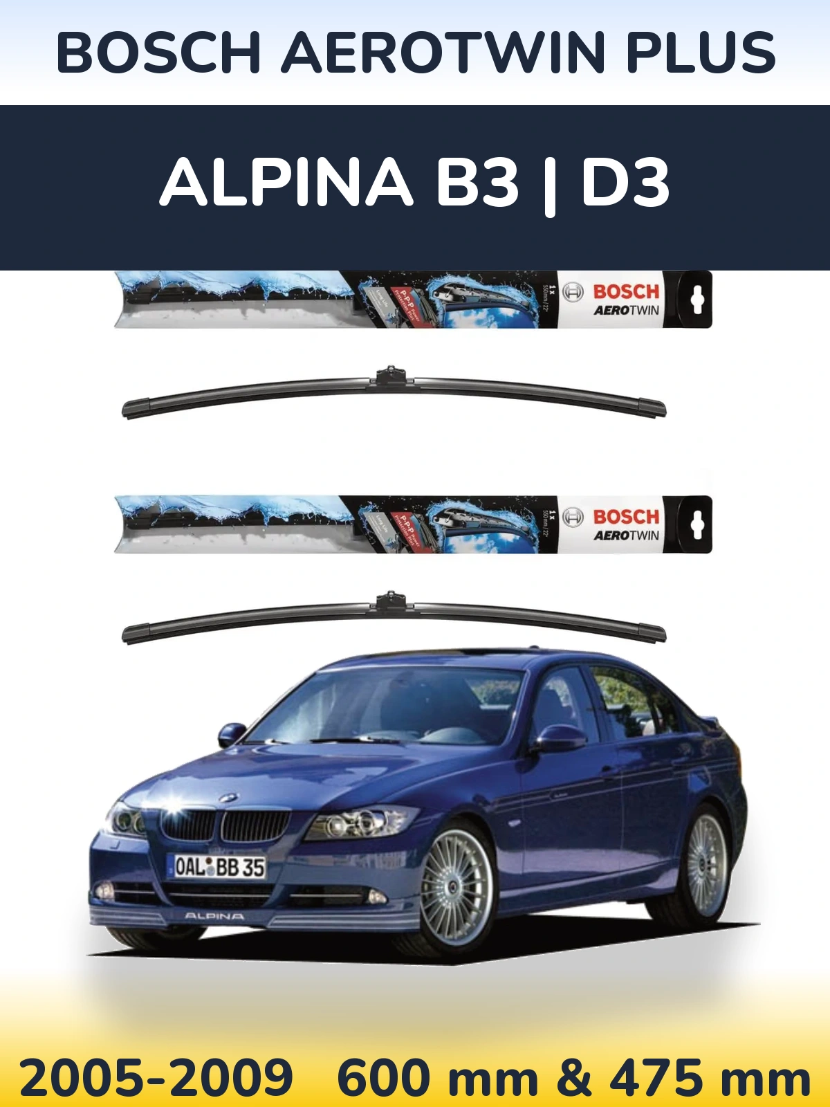 Komplet przednich wycieraczek BOSCH AeroTwin Plus 600 & 475 mm do Alpina B3 | D3 2005-2009