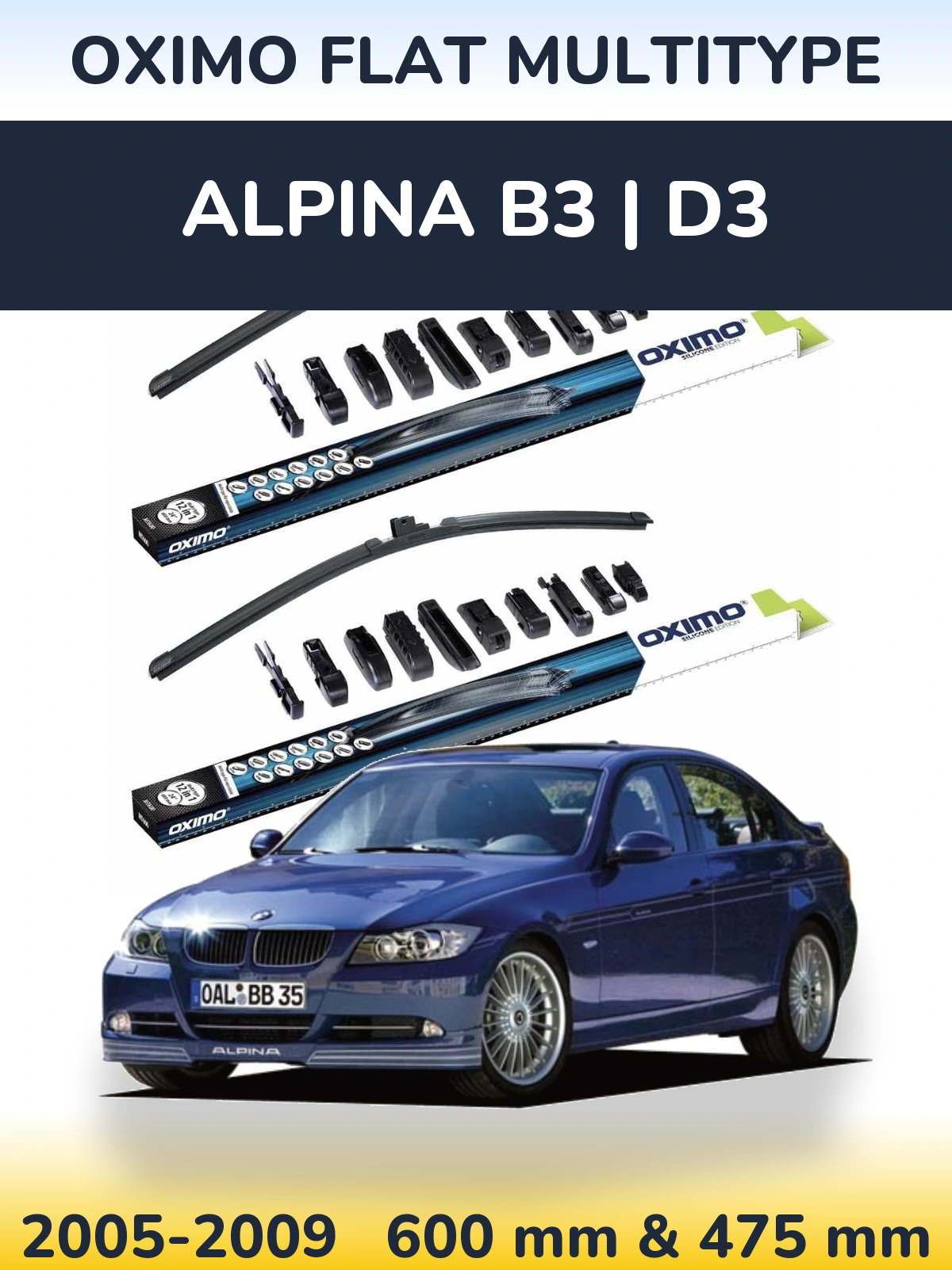 Komplet przednich wycieraczek Oximo Flat MultiType 600 & 475 mm do Alpina B3 | D3 2005-2009
