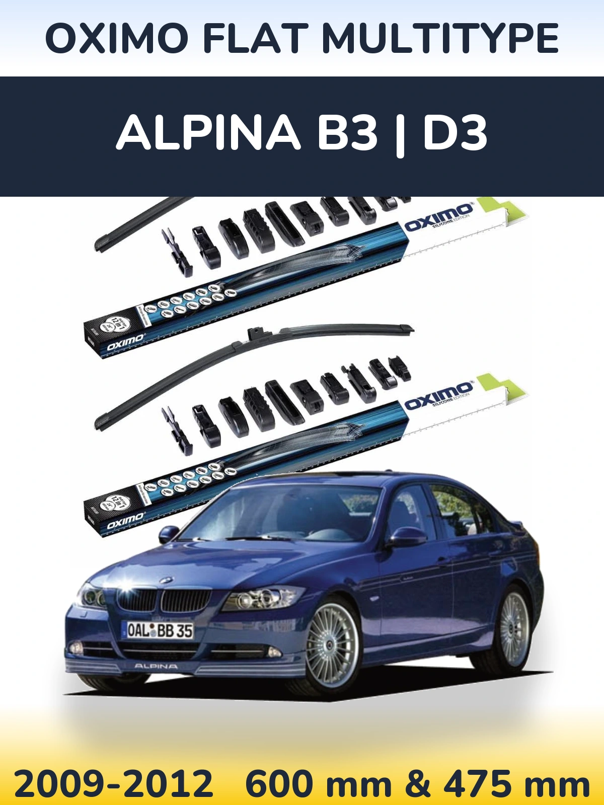 Komplet przednich wycieraczek Oximo Flat MultiType 600 & 475 mm do Alpina B3 | D3 2009-2012