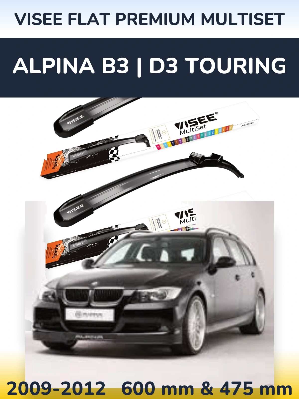 Komplet przednich wycieraczek VISEE FLAT PREMIUM MultiSet 600 & 475 mm do Alpina B3 | D3 Touring 2009-2012
