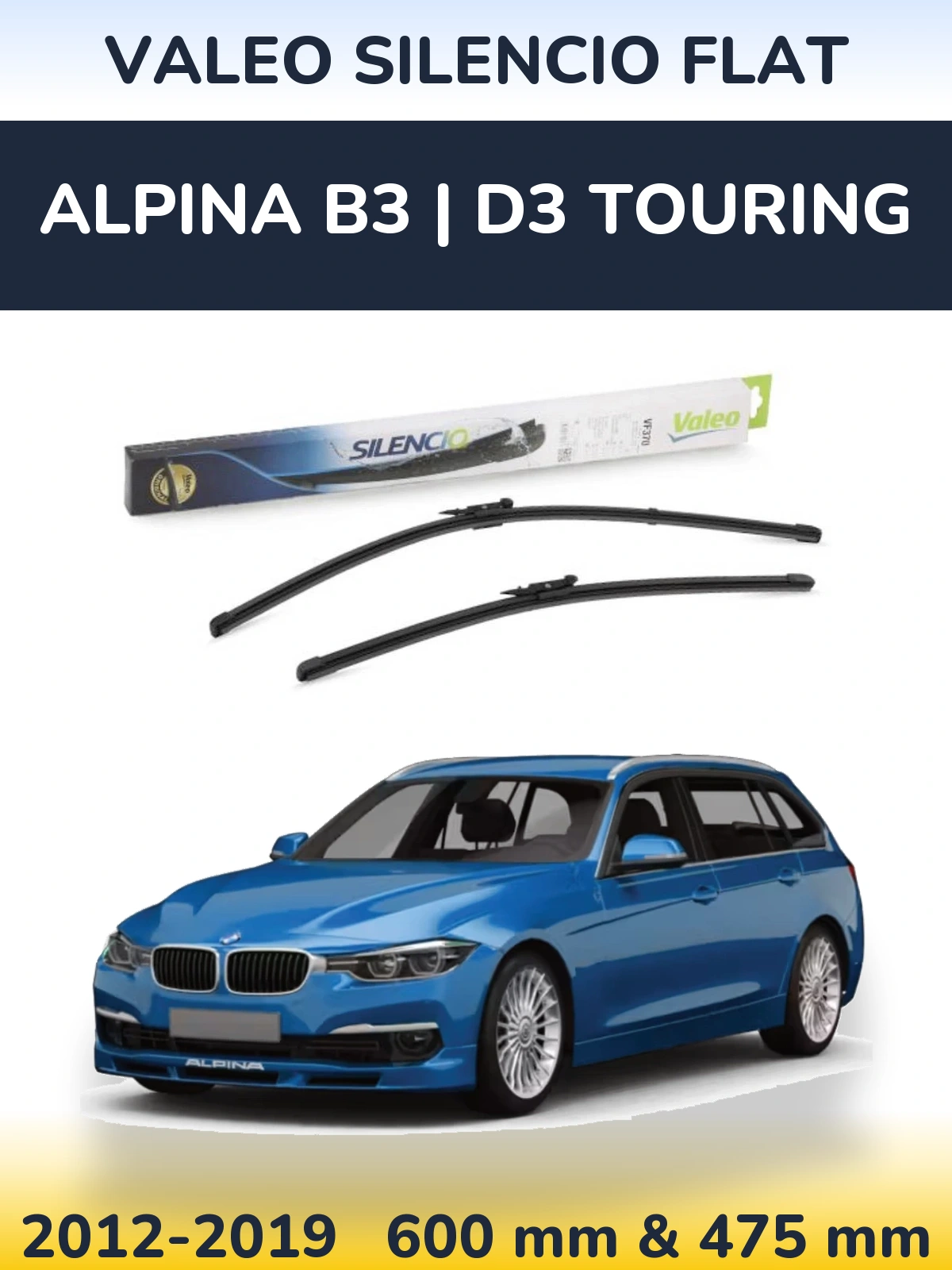 Komplet przednich wycieraczek Valeo Silencio Flat 600 & 475 mm do Alpina B3 | D3 Touring 2012-2019