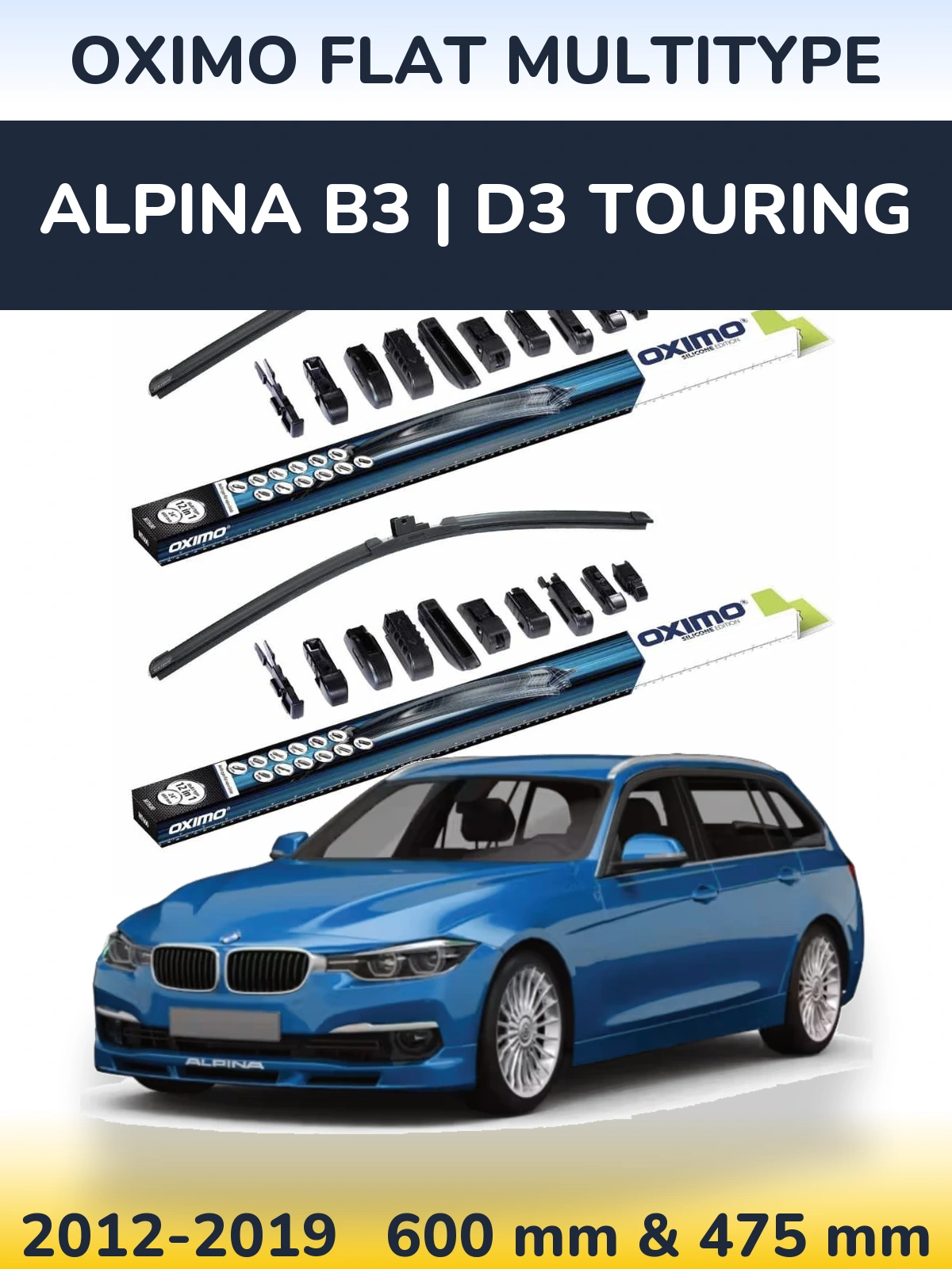 Komplet przednich wycieraczek Oximo Flat MultiType 600 & 475 mm do Alpina B3 | D3 Touring 2012-2019