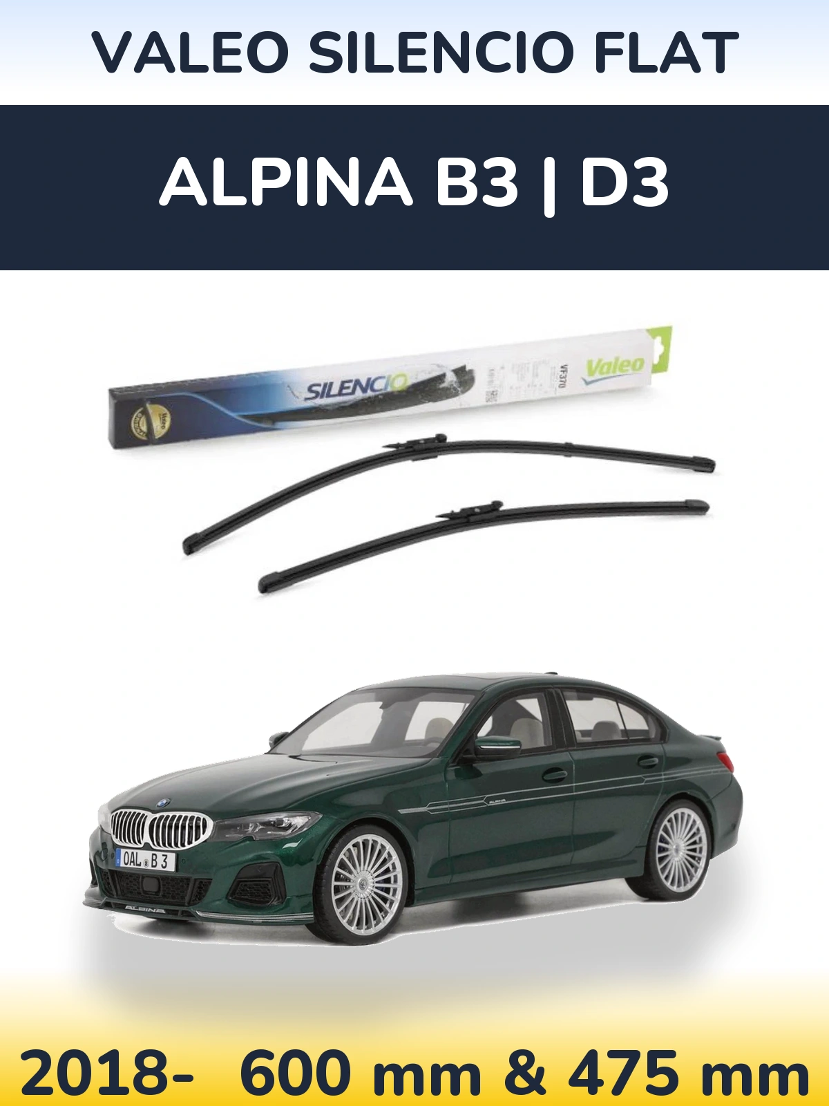 Komplet przednich wycieraczek Valeo Silencio Flat 600 & 475 mm do Alpina B3 | D3 2018-2026