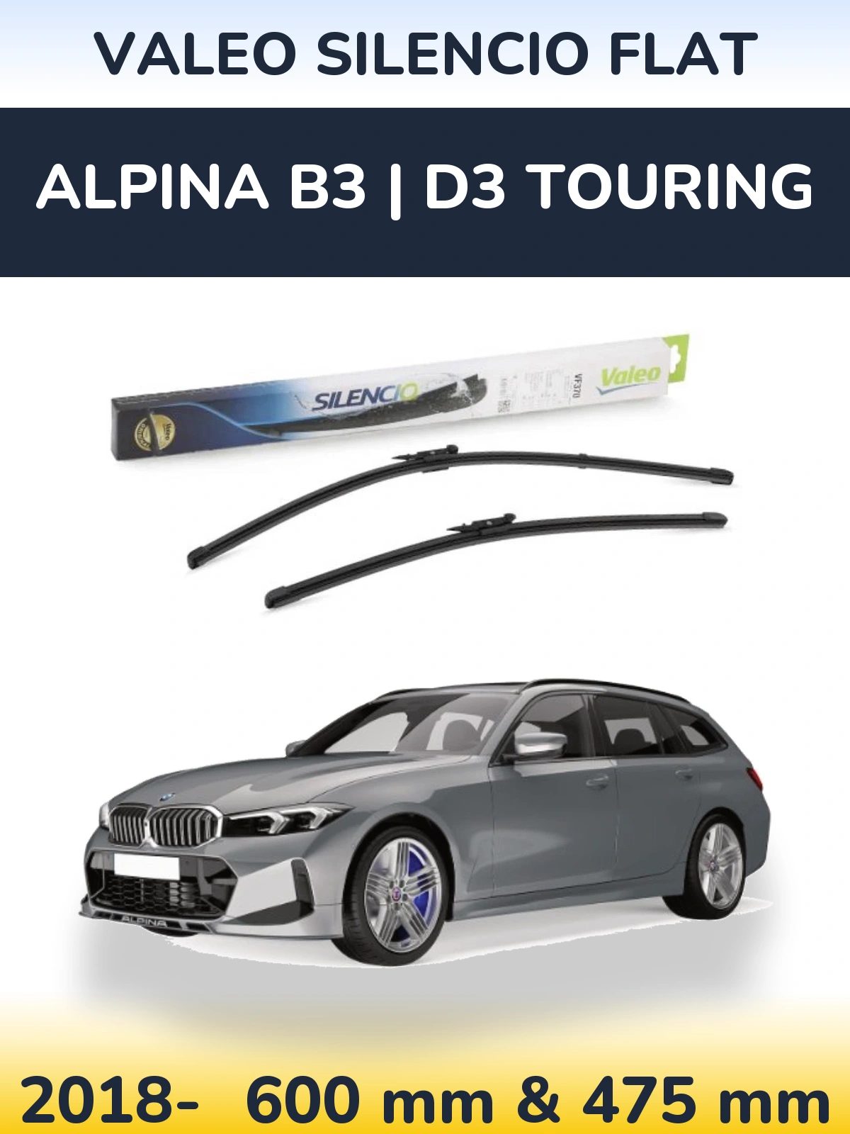 Комплект передних дворников Valeo Silencio Flat 600 & 475 мм для Alpina B3 | D3 Touring 2018-2026
