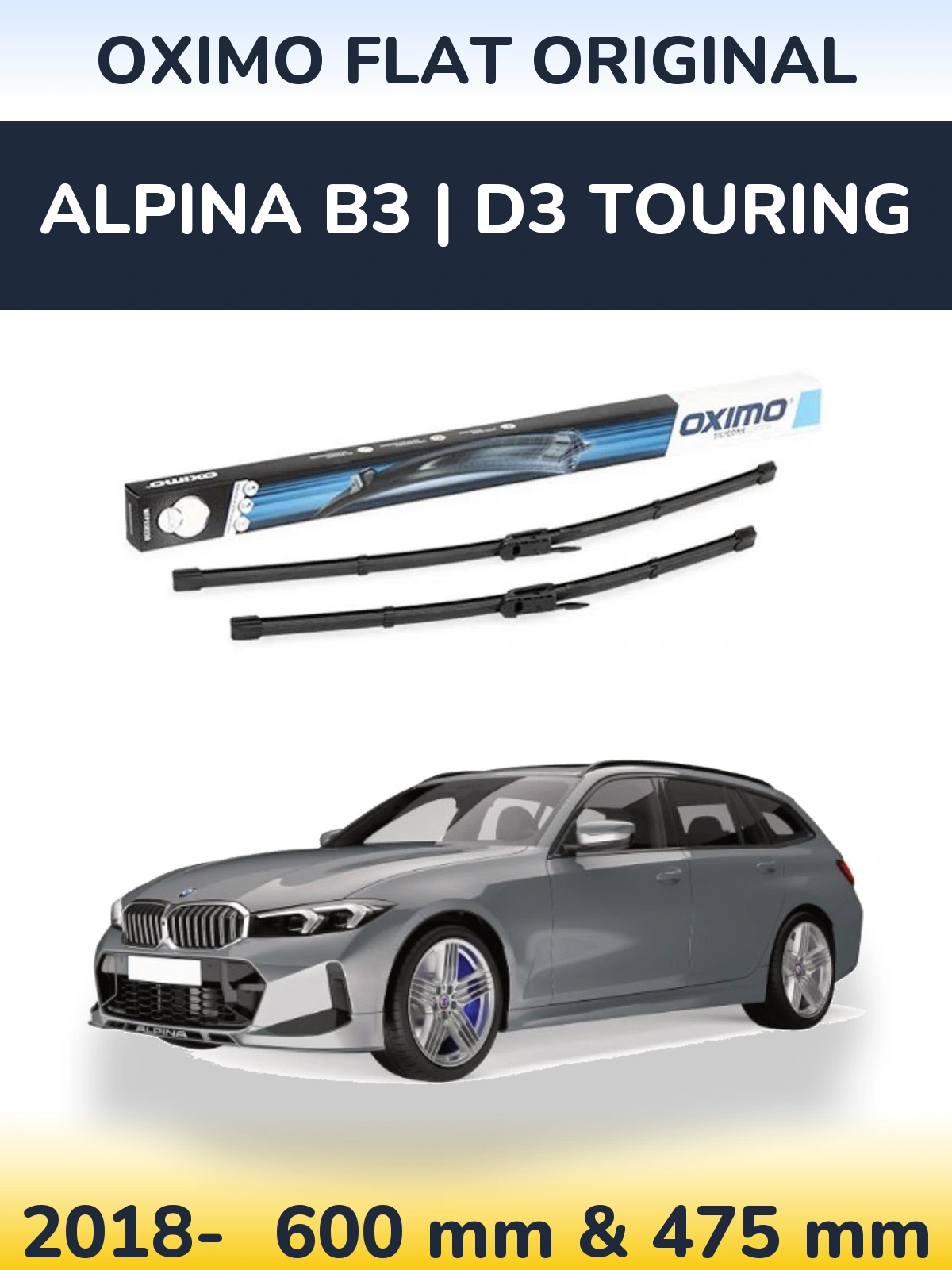Комплект передних дворников Oximo Flat Original 600 & 475 мм для Alpina B3 | D3 Touring 2018-2026