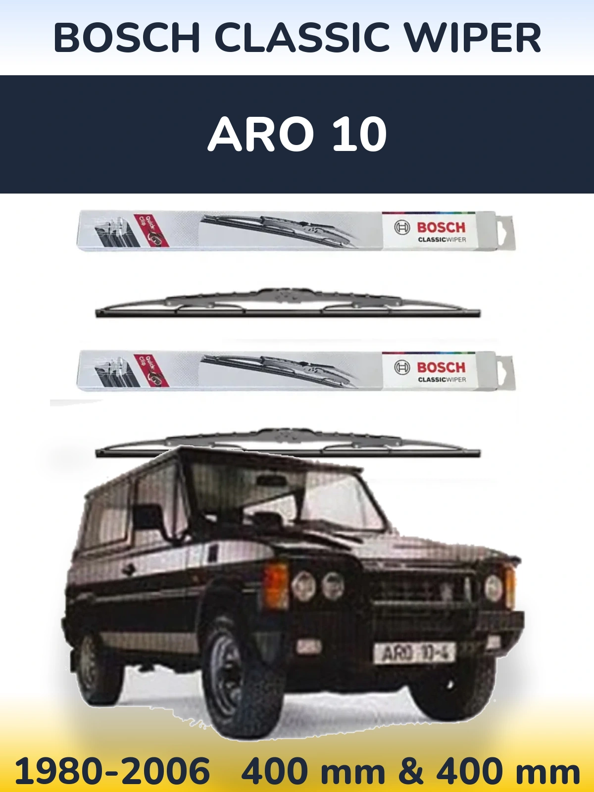 Комплект передних дворников BOSCH Classic Wiper 400 & 400 мм для ARO 10 1980-2006