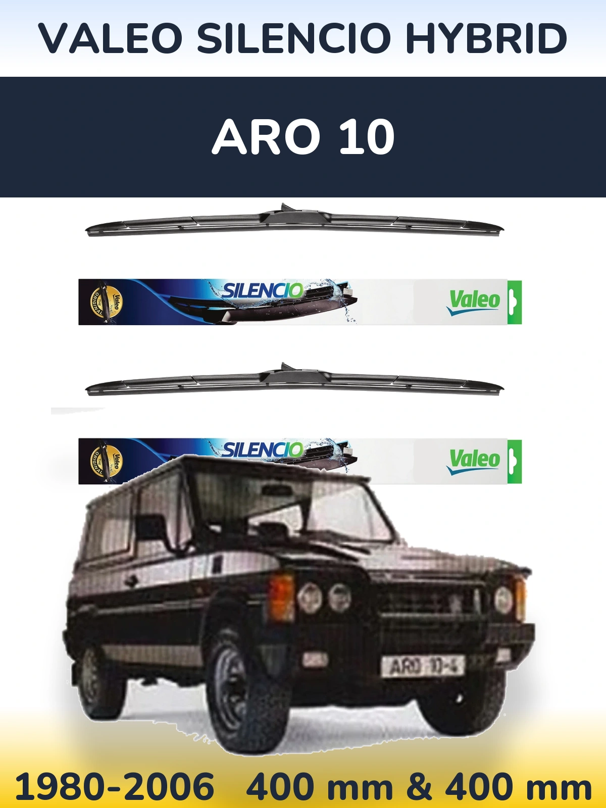 Комплект передних дворников Valeo Silencio Hybrid 400 & 400 мм для ARO 10 1980-2006