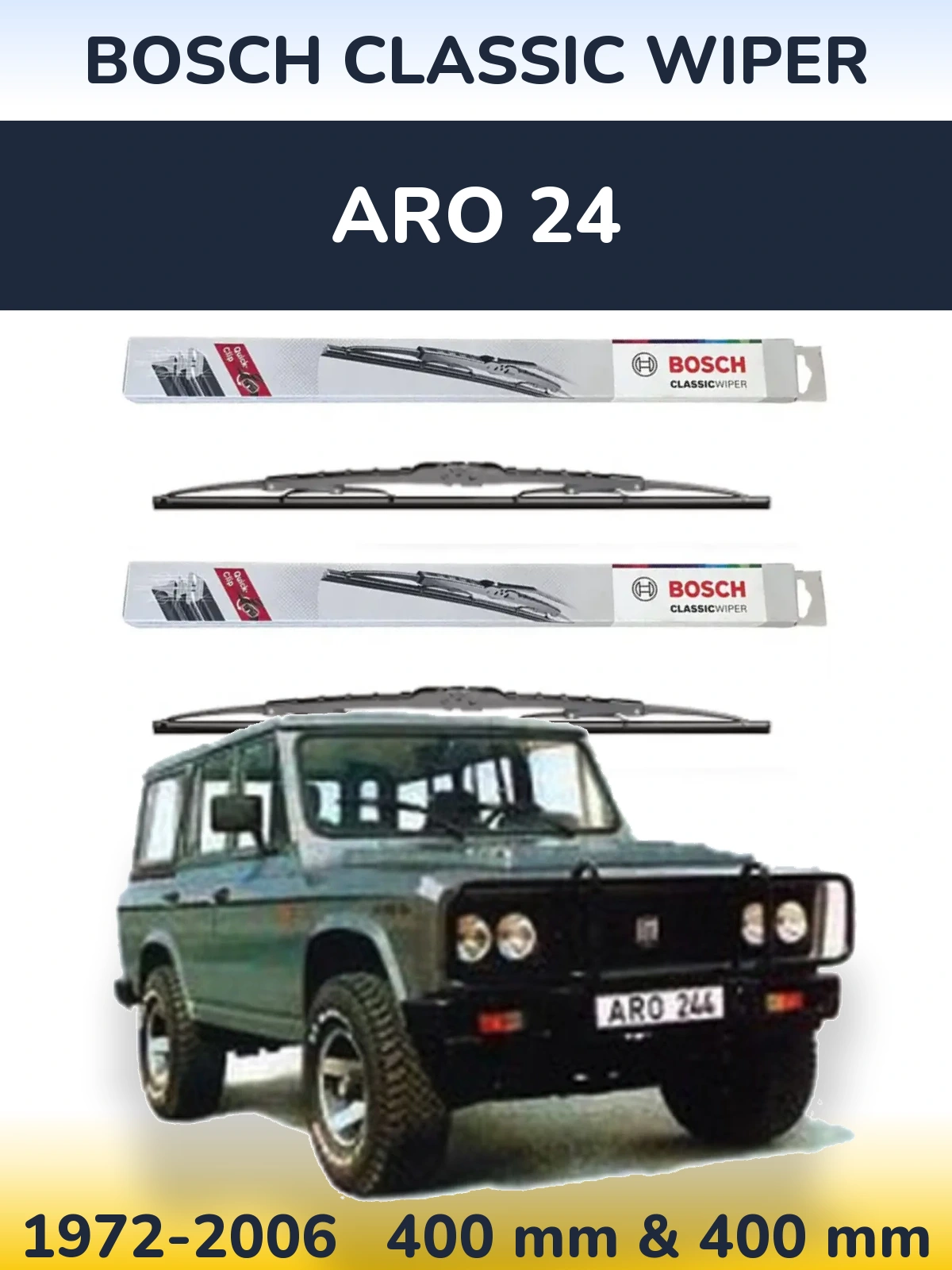 Komplet przednich wycieraczek BOSCH Classic Wiper 400 & 400 mm do ARO 24 1972-2006