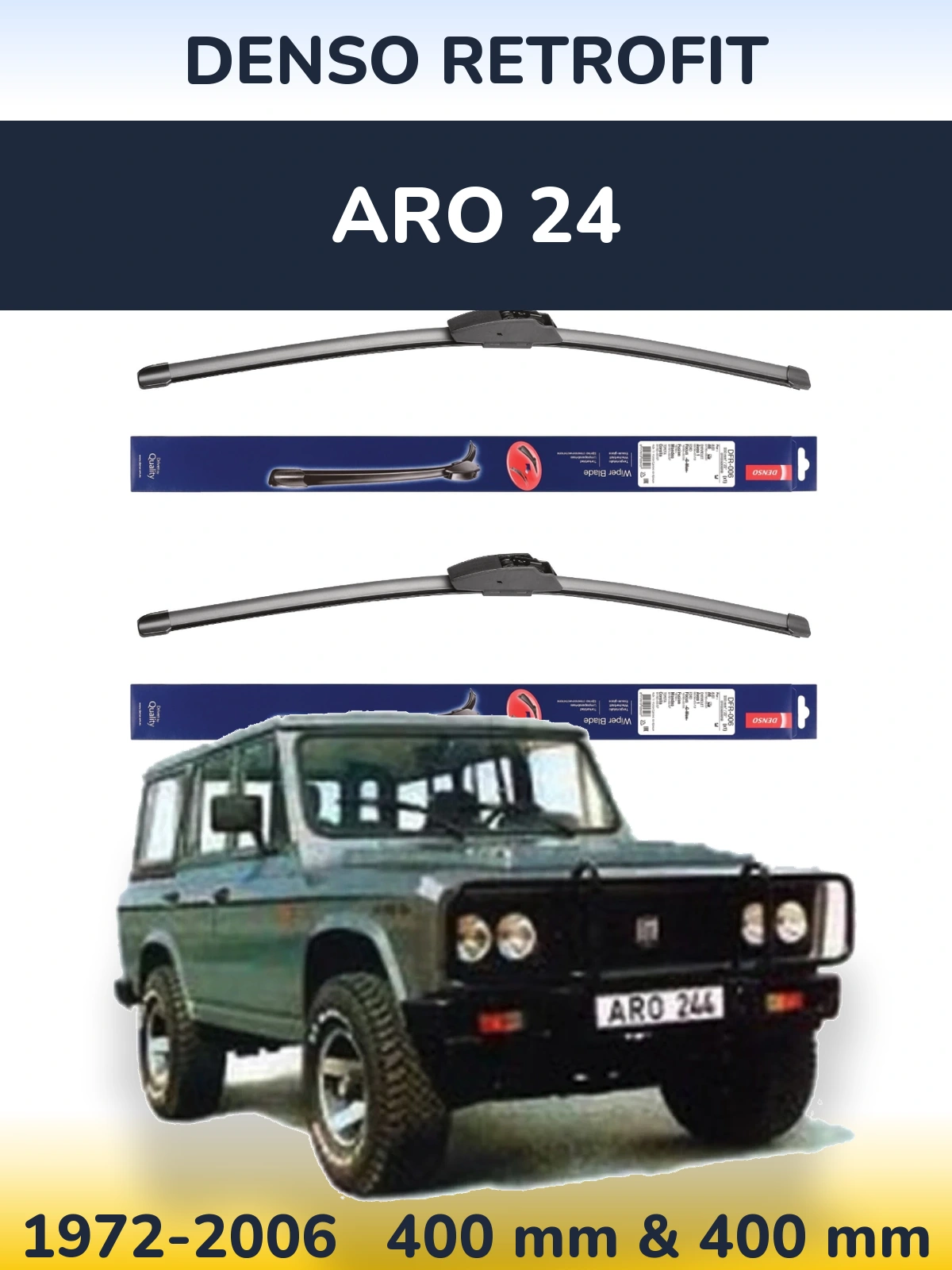 Komplet przednich wycieraczek Denso Retrofit 400 & 400 mm do ARO 24 1972-2006