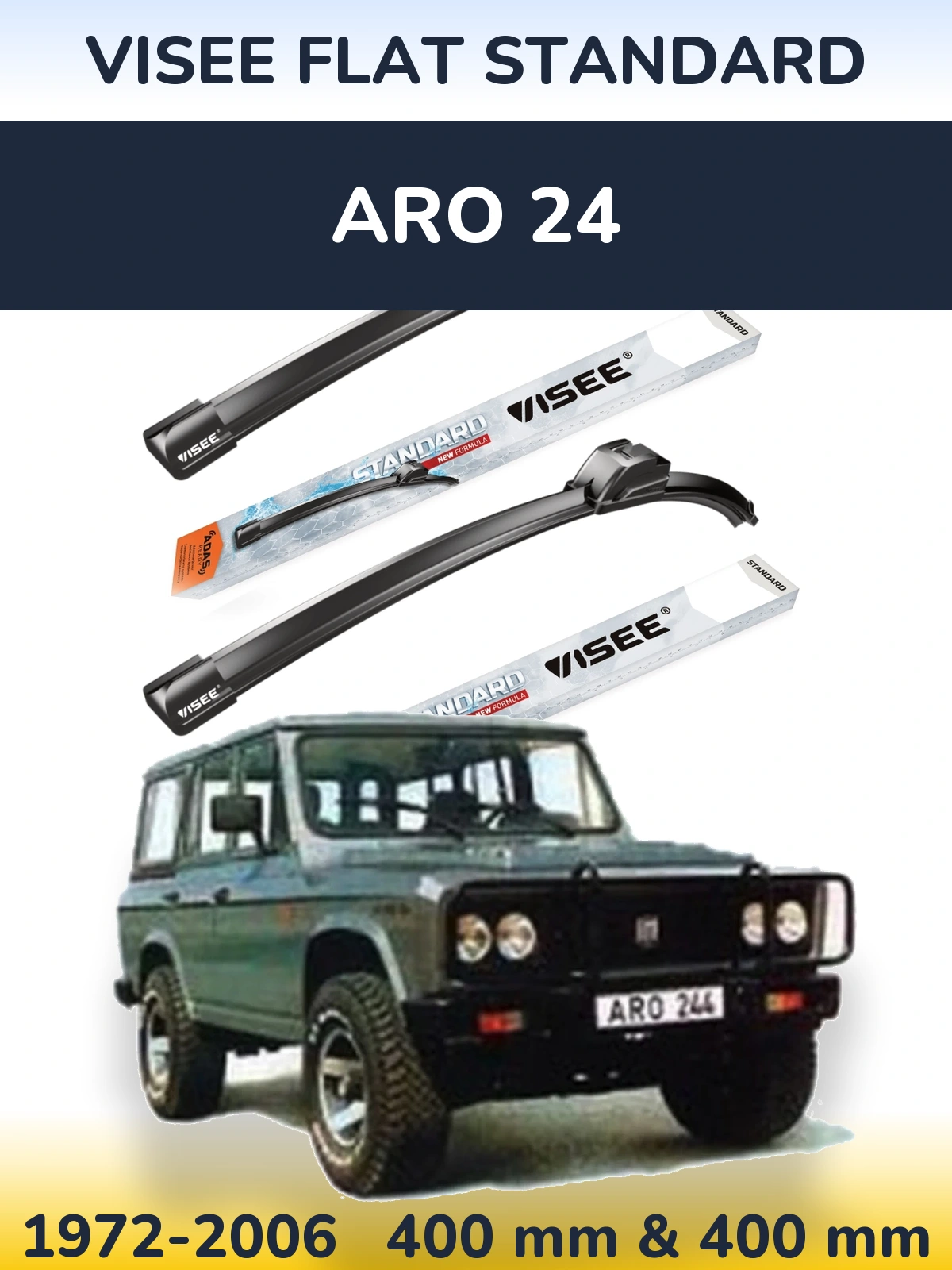 Komplet przednich wycieraczek VISEE FLAT STANDARD 400 & 400 mm do ARO 24 1972-2006