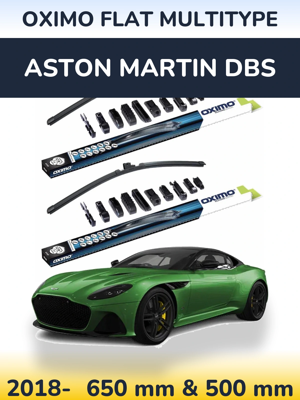 Комплект передних дворников Oximo Flat MultiТипe 650 & 500 мм для Aston Martin DBS 2018-2026