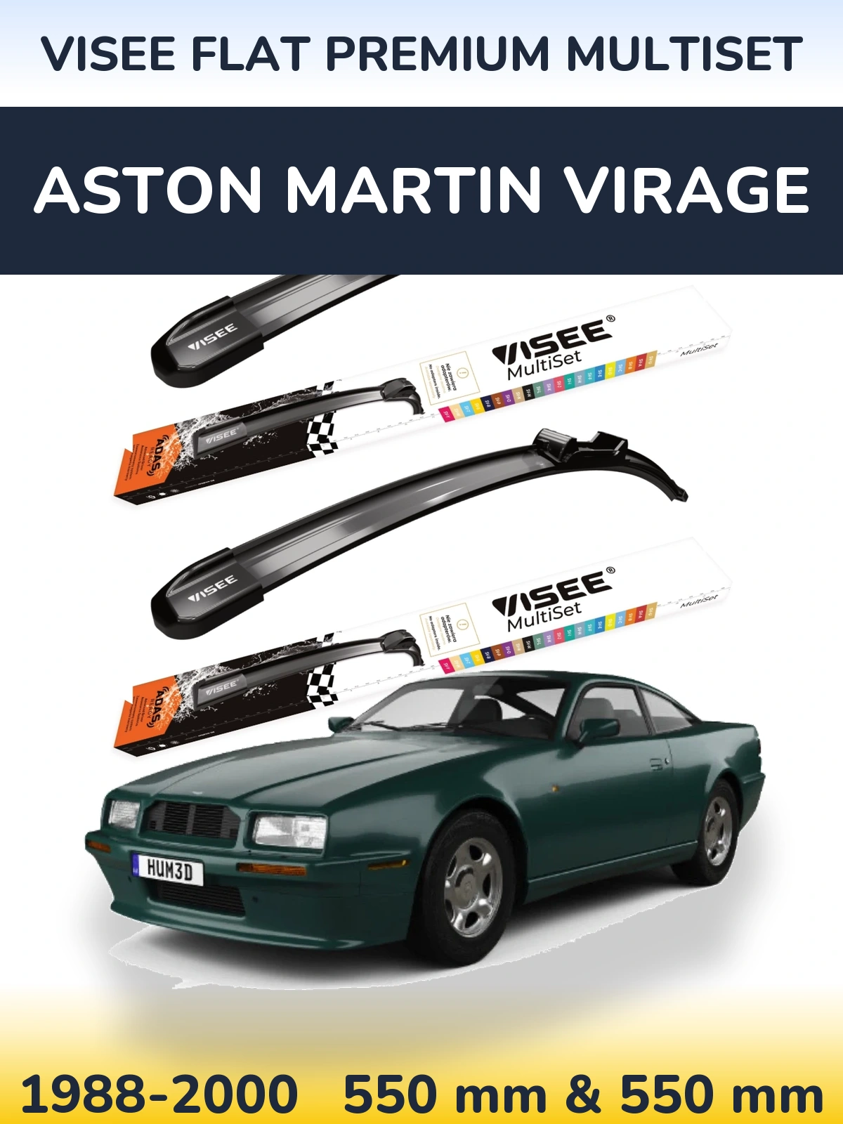 Komplet przednich wycieraczek VISEE FLAT PREMIUM MultiSet 550 & 550 mm do Aston Martin Virage 1988-2000