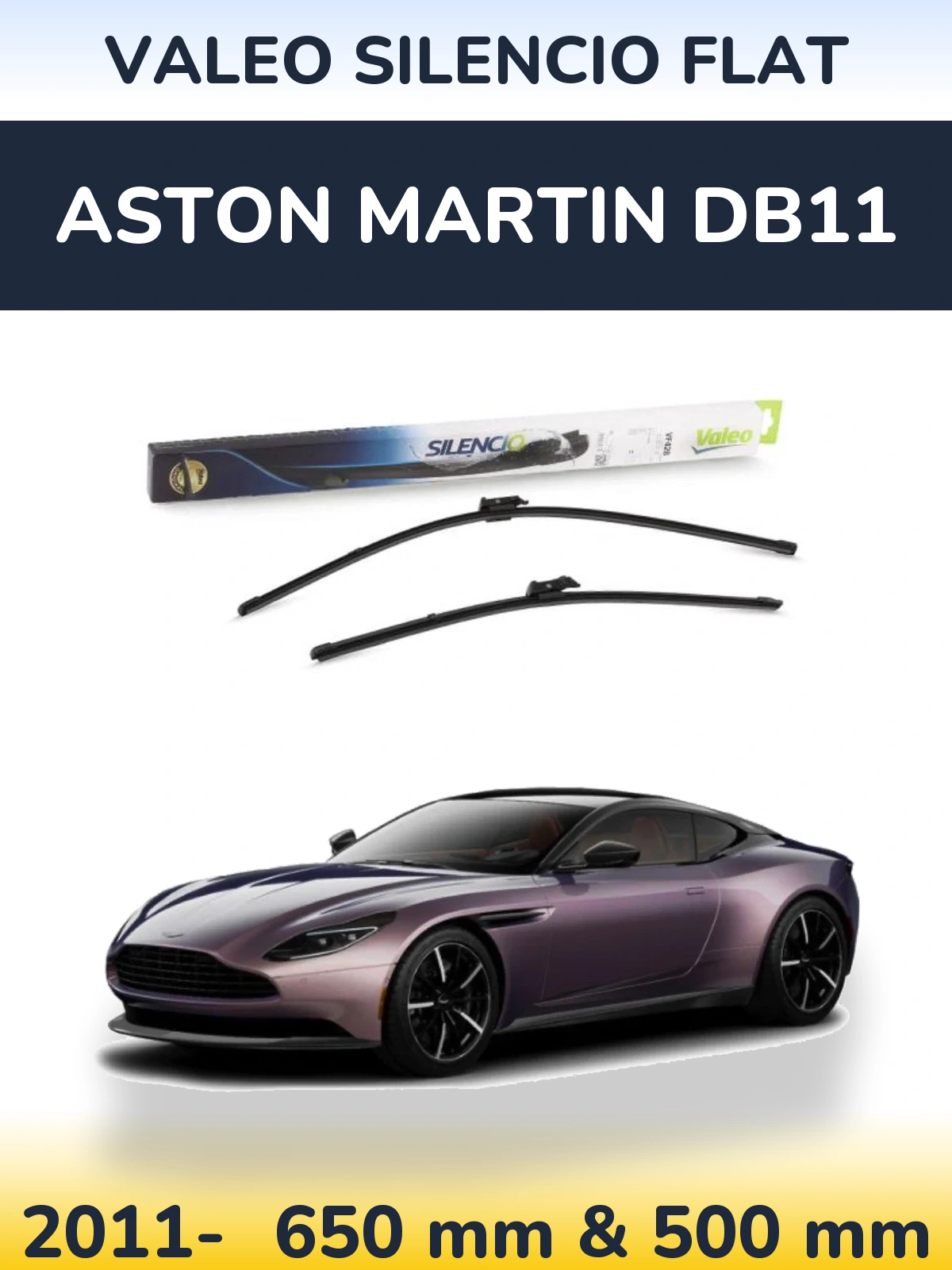 Komplet przednich wycieraczek Valeo Silencio Flat 650 & 500 mm do Aston Martin DB11 2011-2026
