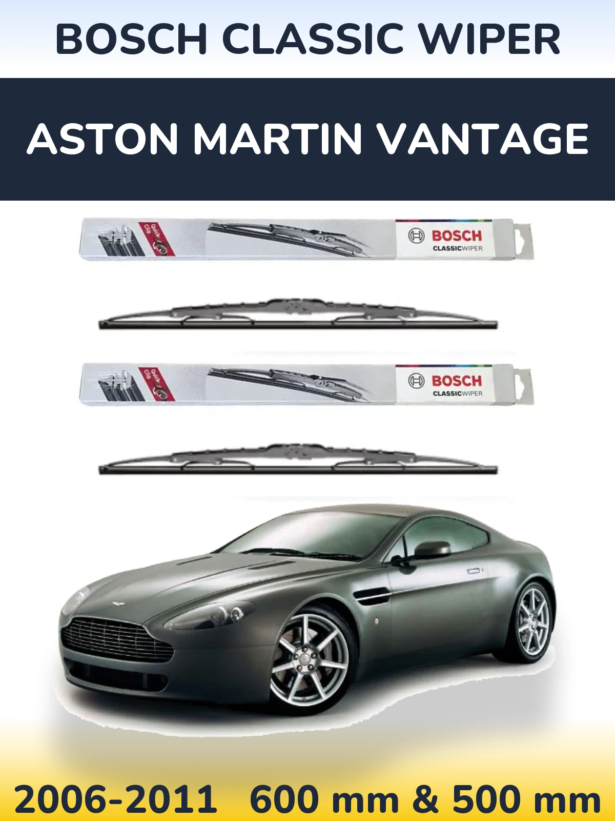Комплект передних дворников BOSCH Classic Wiper 600 & 500 мм для Aston Martin Vantage 2006-2011