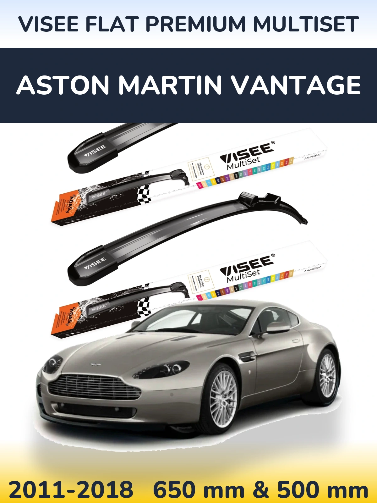 Komplet przednich wycieraczek VISEE FLAT PREMIUM MultiSet 650 & 500 mm do Aston Martin Vantage 2011-2018