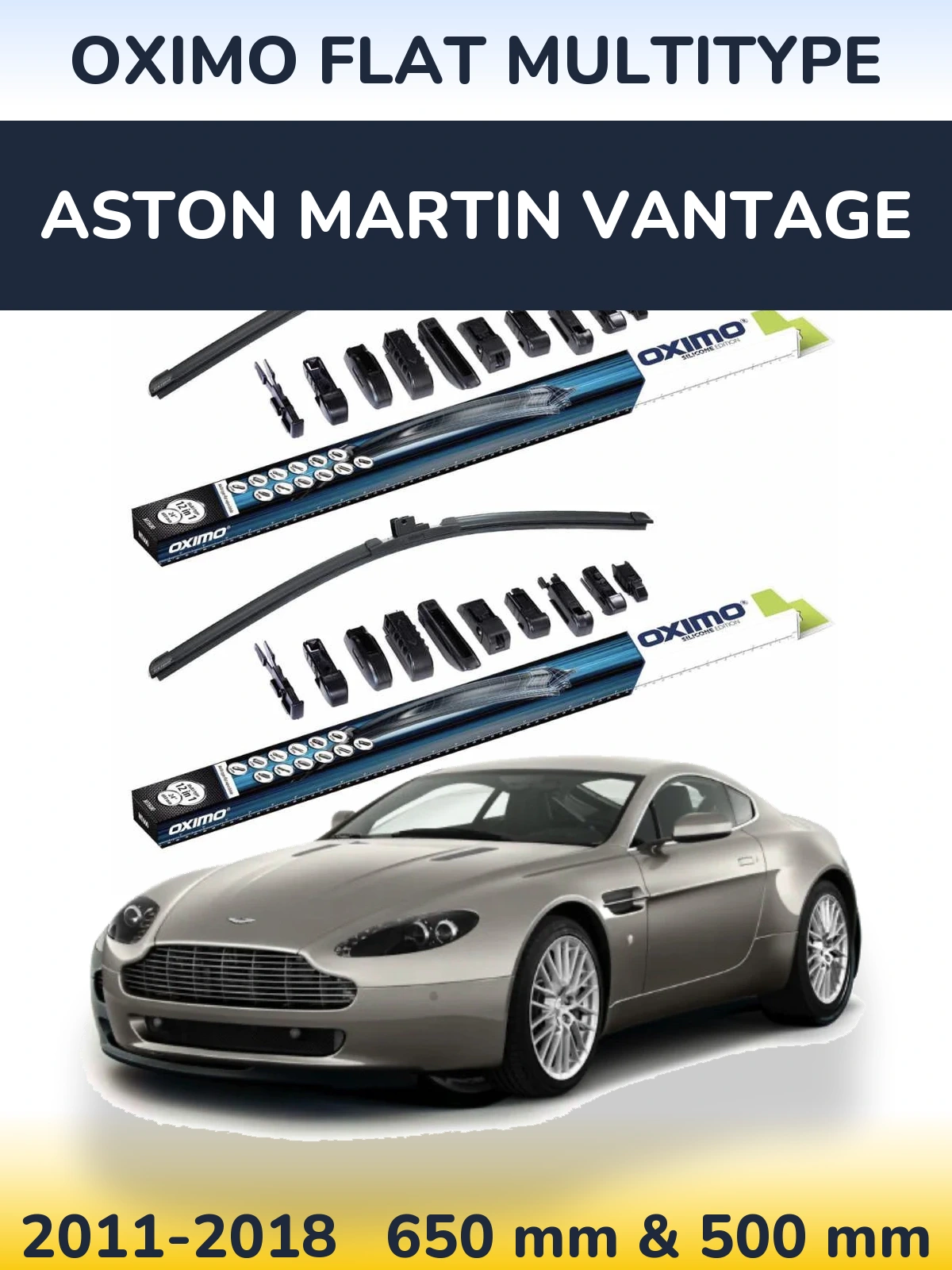Komplet przednich wycieraczek Oximo Flat MultiType 650 & 500 mm do Aston Martin Vantage 2011-2018