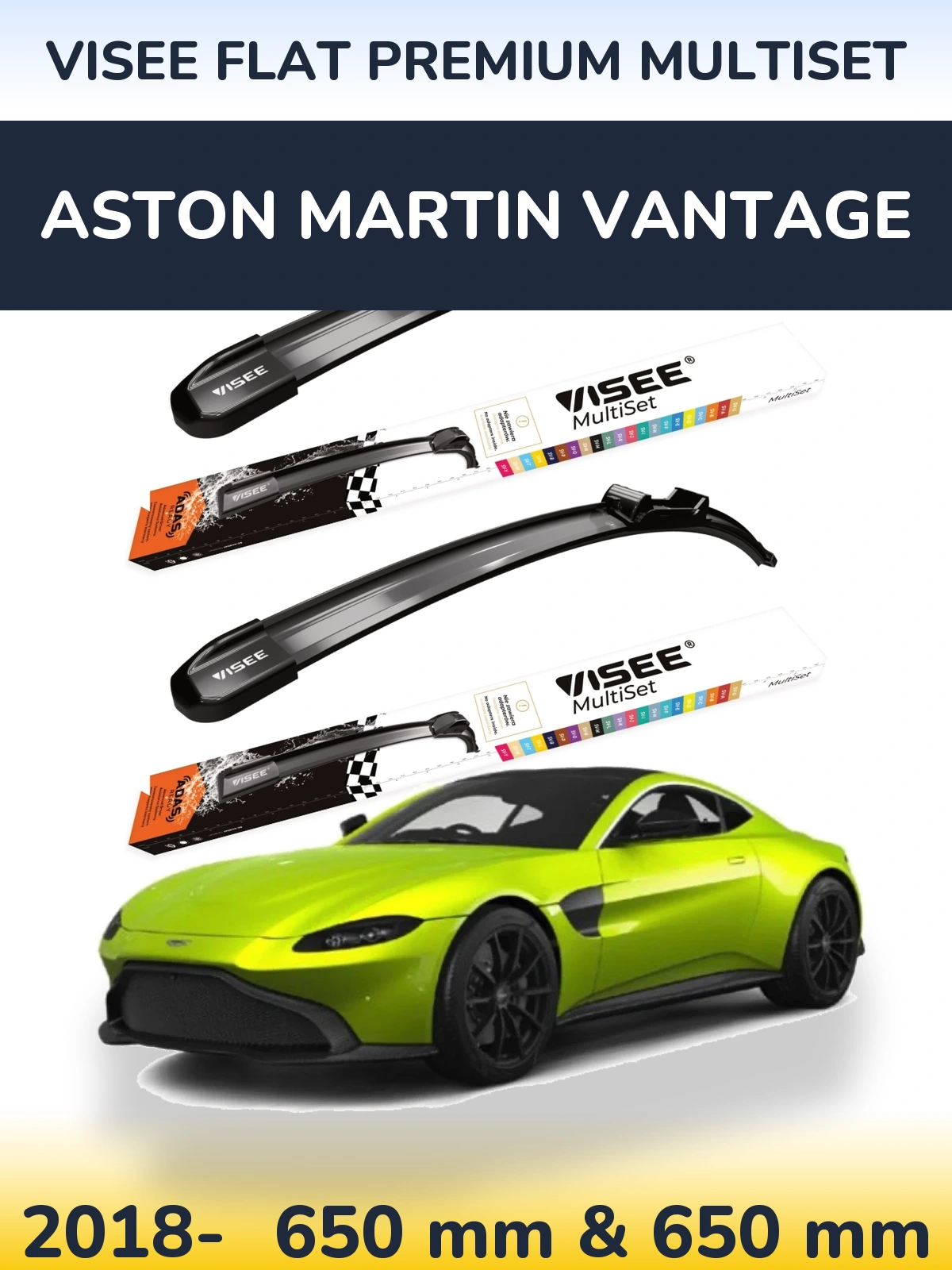 Komplet przednich wycieraczek VISEE FLAT PREMIUM MultiSet 650 & 650 mm do Aston Martin Vantage 2018-2026