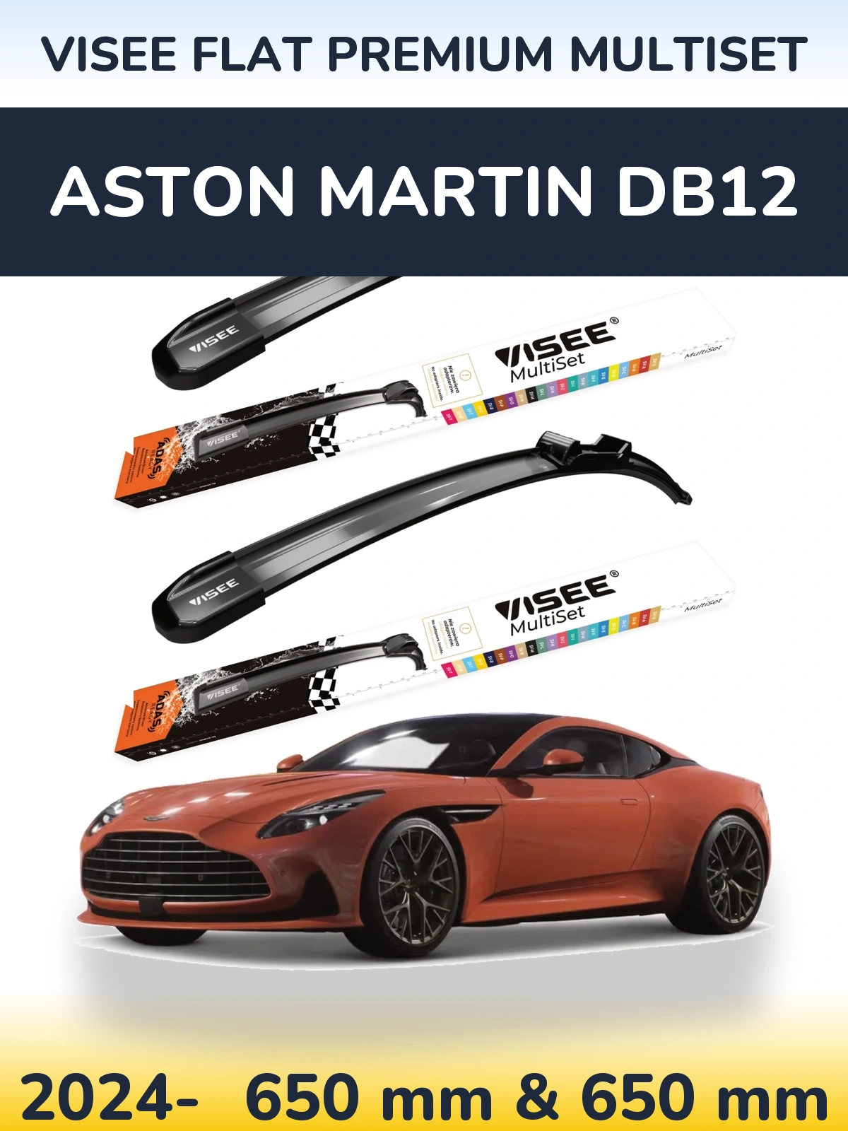 Komplet przednich wycieraczek VISEE FLAT PREMIUM MultiSet 650 & 650 mm do Aston Martin DB12 2024-2026