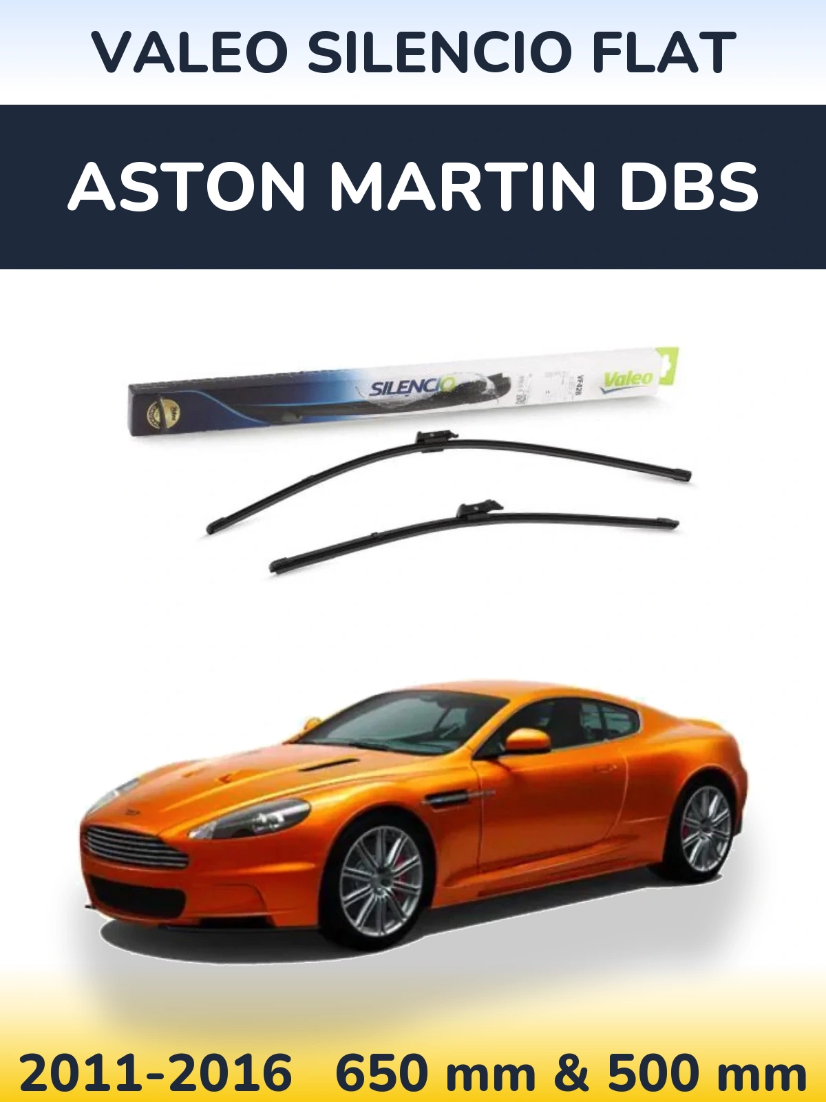 Komplet przednich wycieraczek Valeo Silencio Flat 650 & 500 mm do Aston Martin DBS 2011-2016