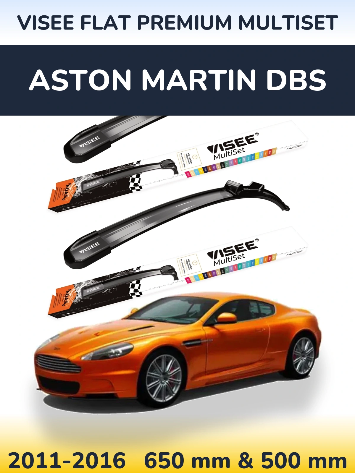 Комплект передних дворников VISEE FLAT PREMIUM MultiSet 650 & 500 мм для Aston Martin DBS 2011-2016