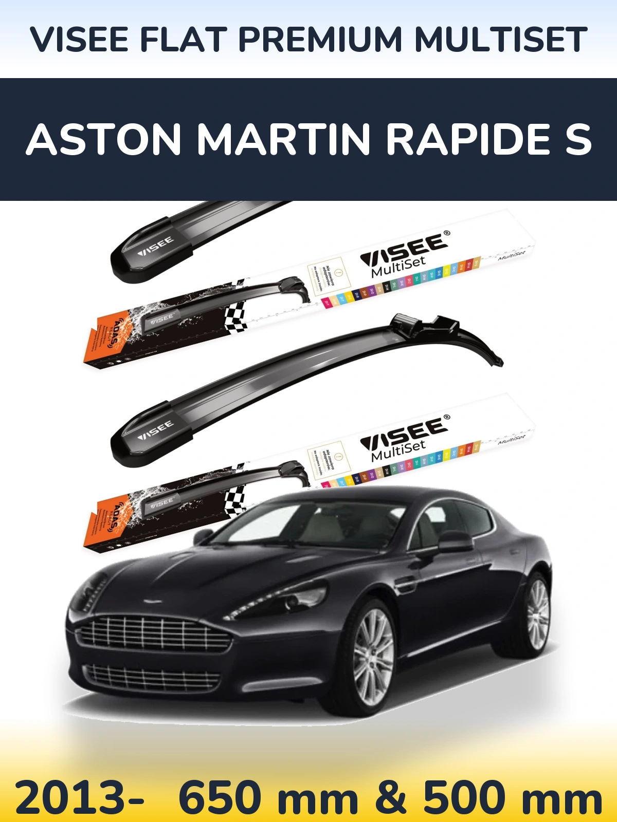 Комплект передних дворников VISEE FLAT PREMIUM MultiSet 650 & 500 мм для Aston Martin Rapide S 2013-2026