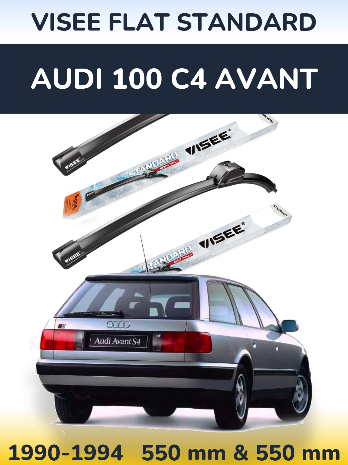 Komplet przednich wycieraczek VISEE FLAT STANDARD 550 & 550 mm do Audi 100 C4 Avant 1990-1994