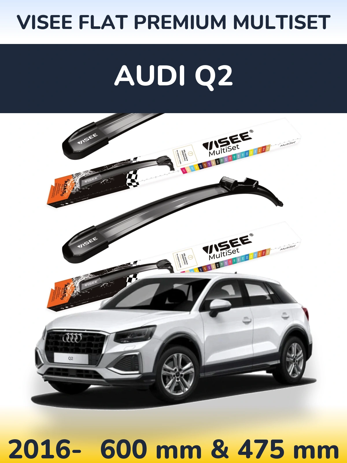 Комплект передних дворников VISEE FLAT PREMIUM MultiSet 600 & 475 мм для Audi Q2 2016-2026