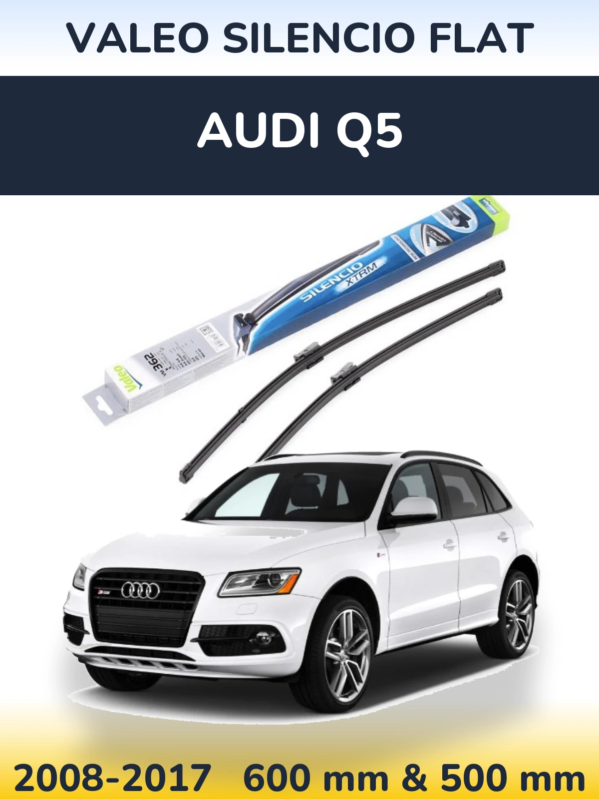 Komplet przednich wycieraczek Valeo Silencio Flat 600 & 500 mm do Audi Q5 2008-2017