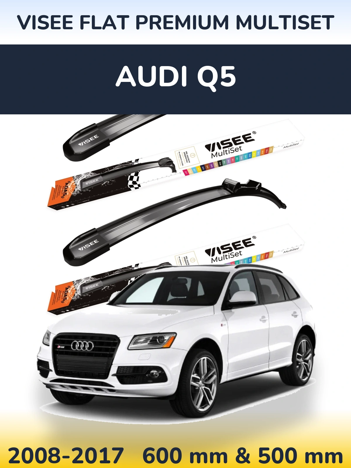 Комплект передних дворников VISEE FLAT PREMIUM MultiSet 600 & 500 мм для Audi Q5 2008-2017