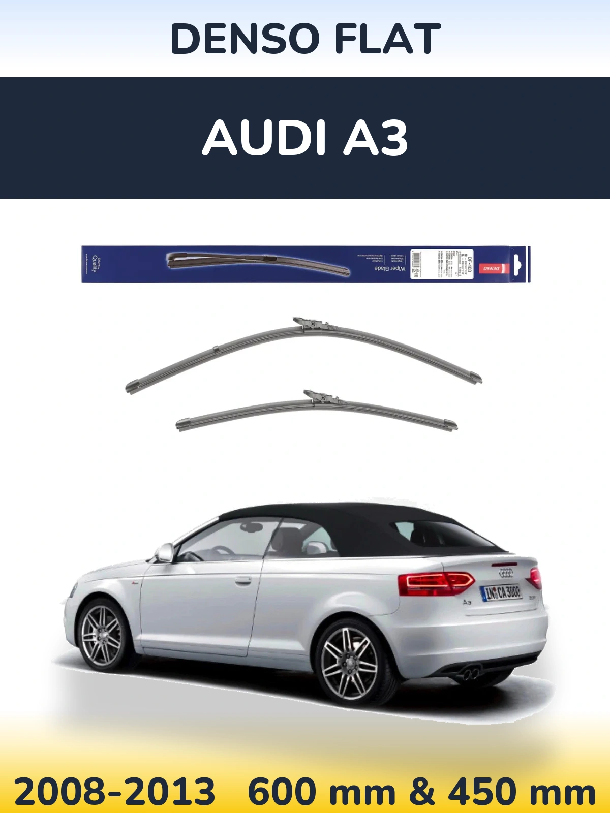 Front wiper blade set Denso Flat 600 & 450 mm for Audi A3 2008-2013