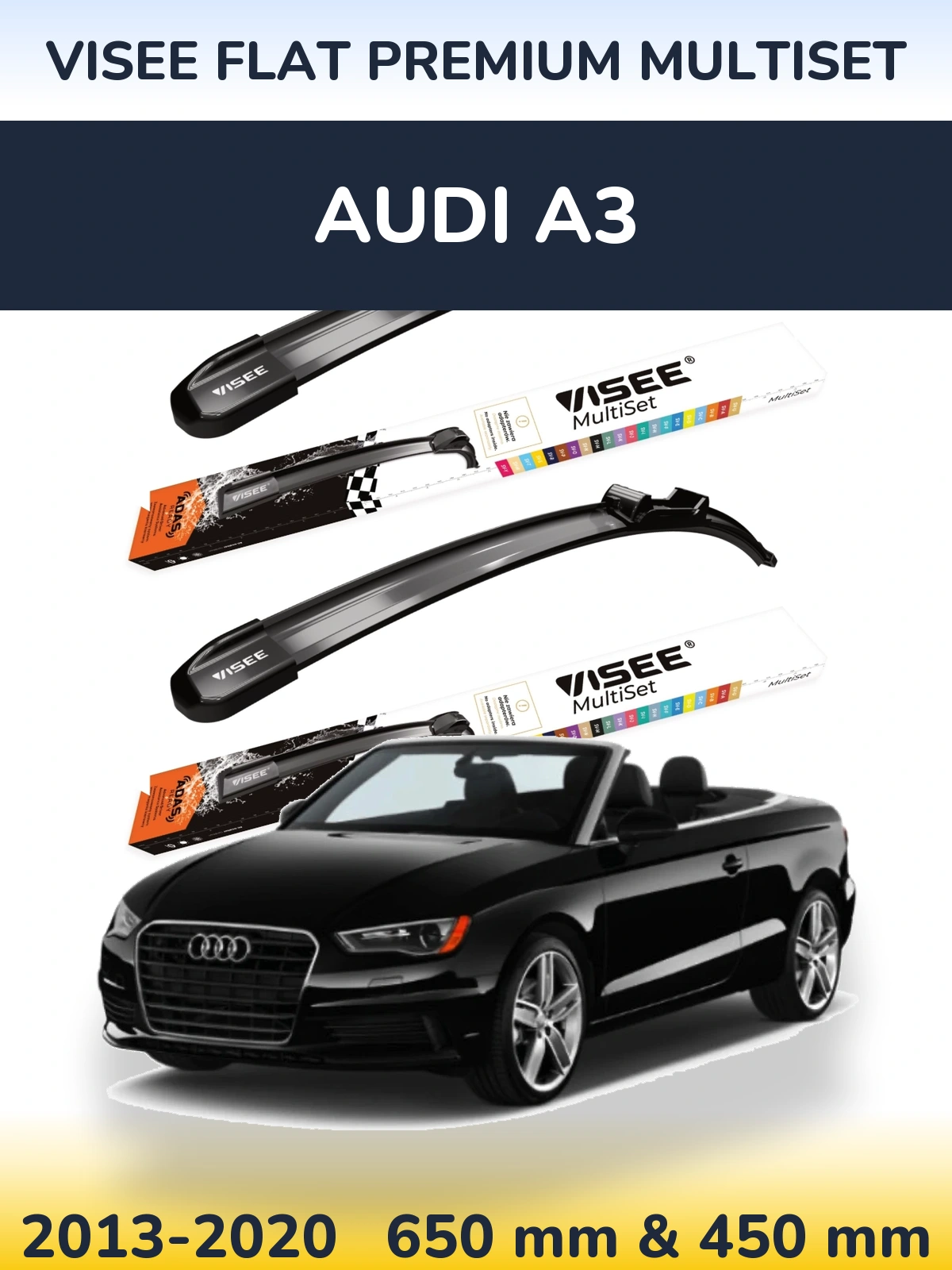 Комплект передних дворников VISEE FLAT PREMIUM MultiSet 650 & 450 мм для Audi A3 2013-2020
