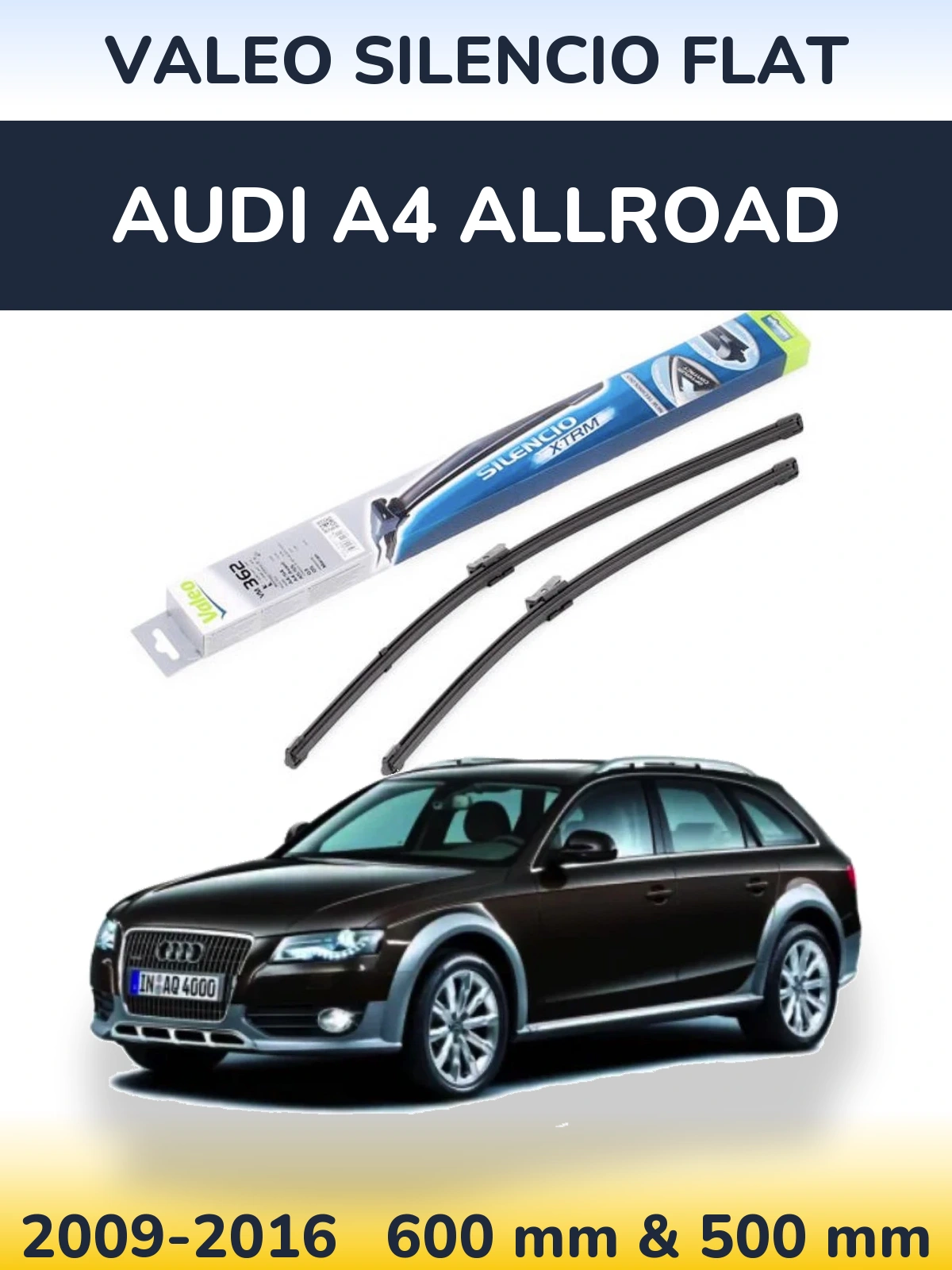 Front wiper blade set Valeo Silencio Flat 600 & 500 mm for Audi A4 Allroad 2009-2016