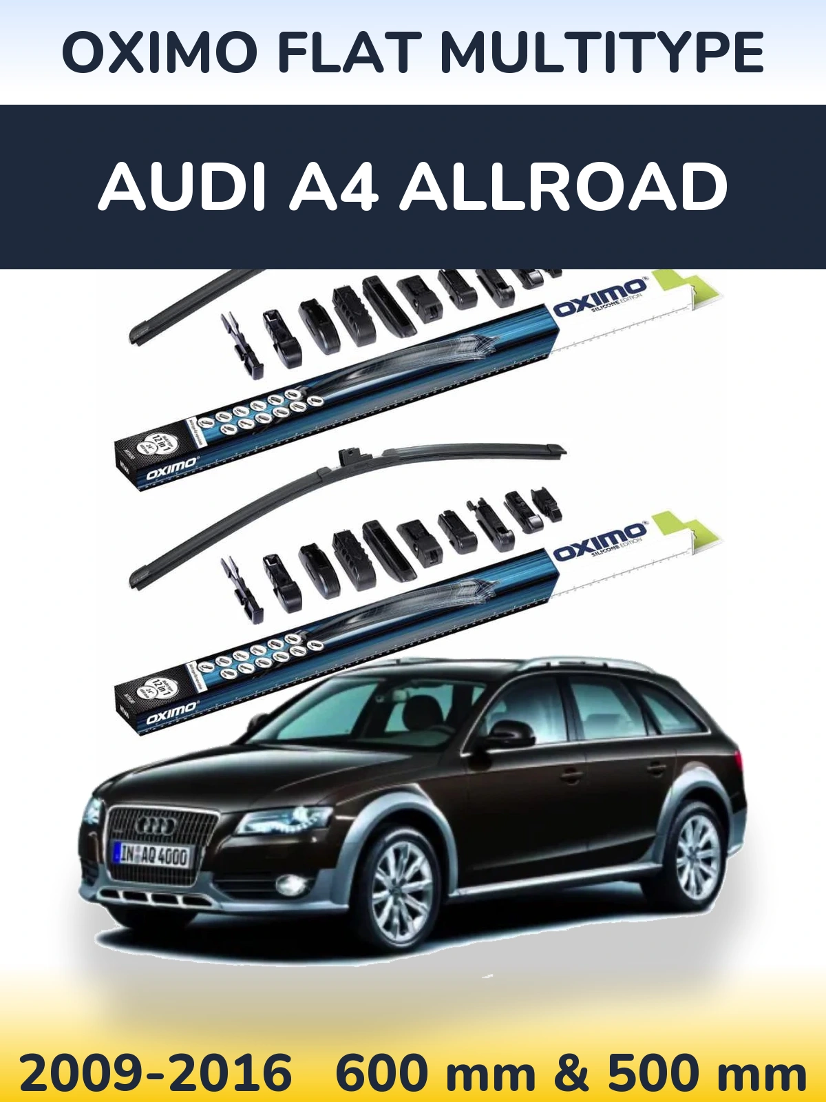 Комплект передних дворников Oximo Flat MultiТипe 600 & 500 мм для Audi A4 Allroad 2009-2016