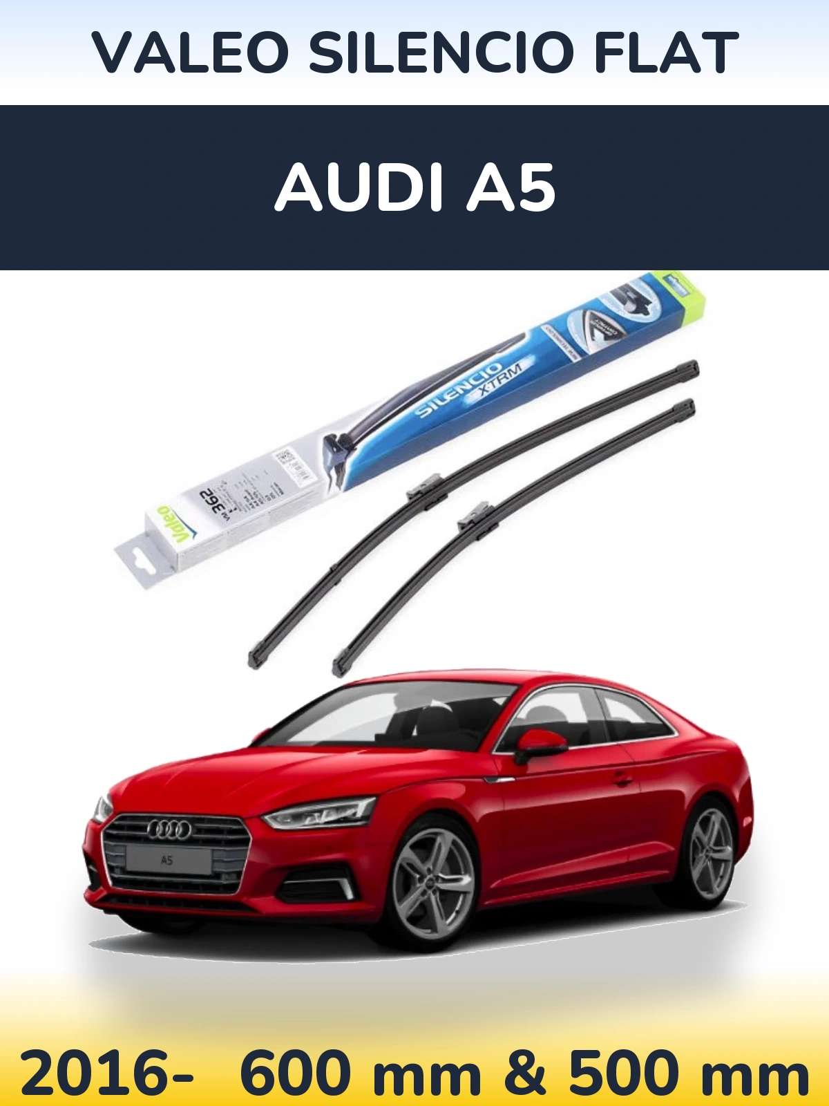 Komplet przednich wycieraczek Valeo Silencio Flat 600 & 500 mm do Audi A5 2016-2026