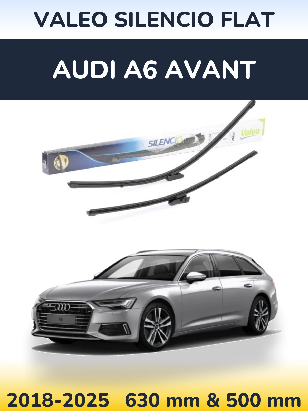 Front wiper blade set Valeo Silencio Flat 630 & 500 mm for Audi A6 Avant 2018-2025