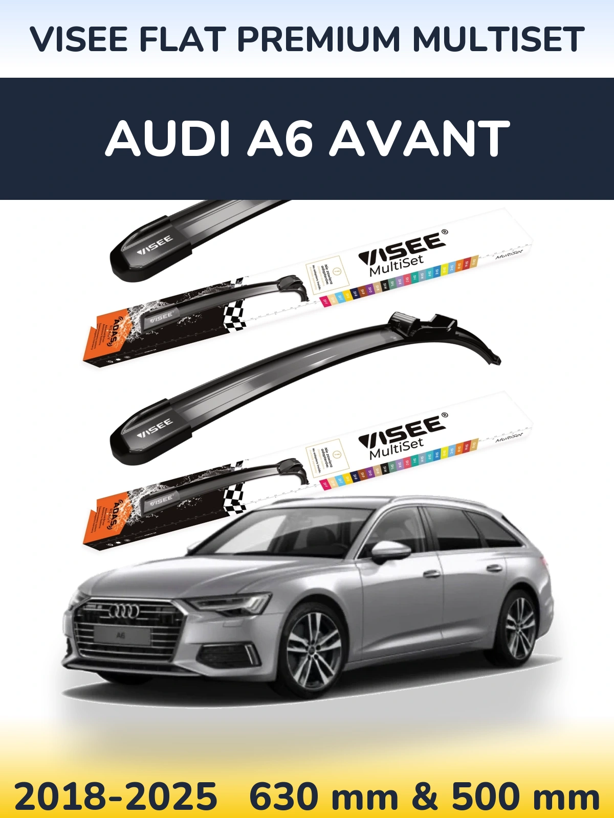 Комплект передних дворников VISEE FLAT PREMIUM MultiSet 630 & 500 мм для Audi A6 Avant 2018-2025