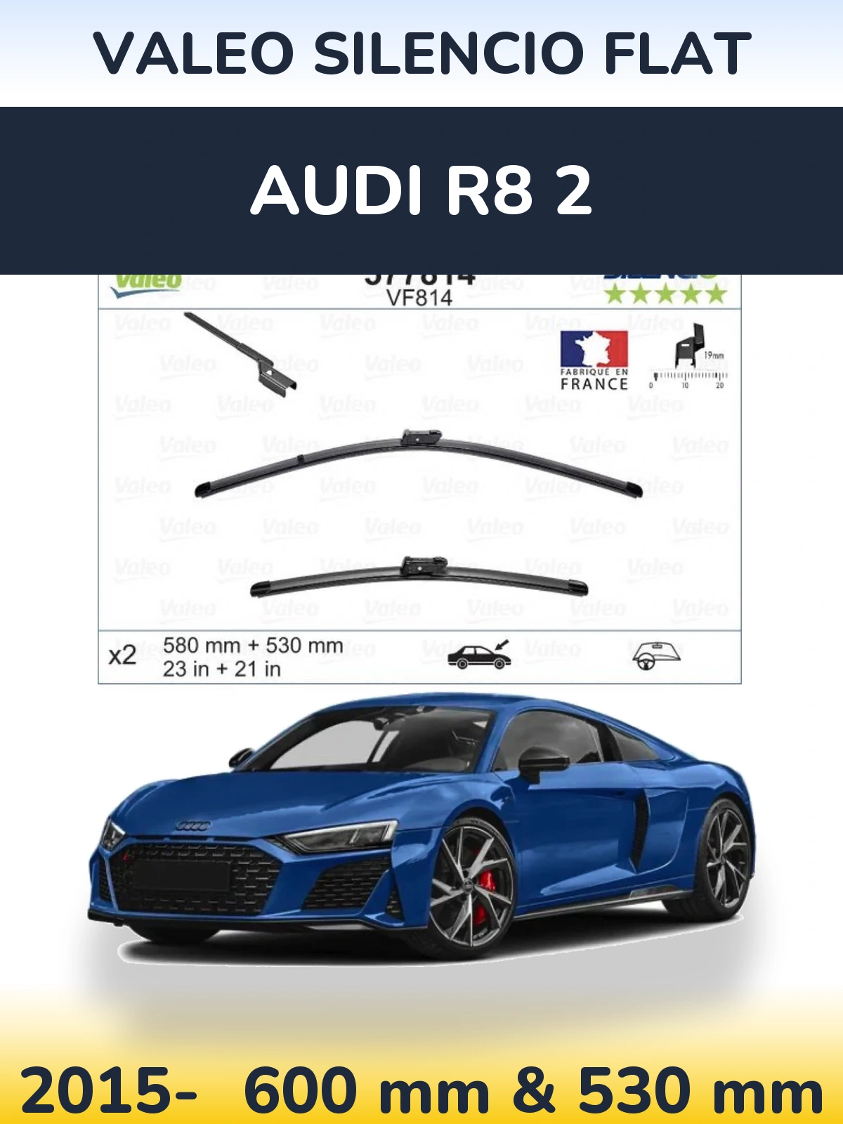 Komplet przednich wycieraczek Valeo Silencio Flat 580 & 530 mm do Audi R8 2 2015-2026
