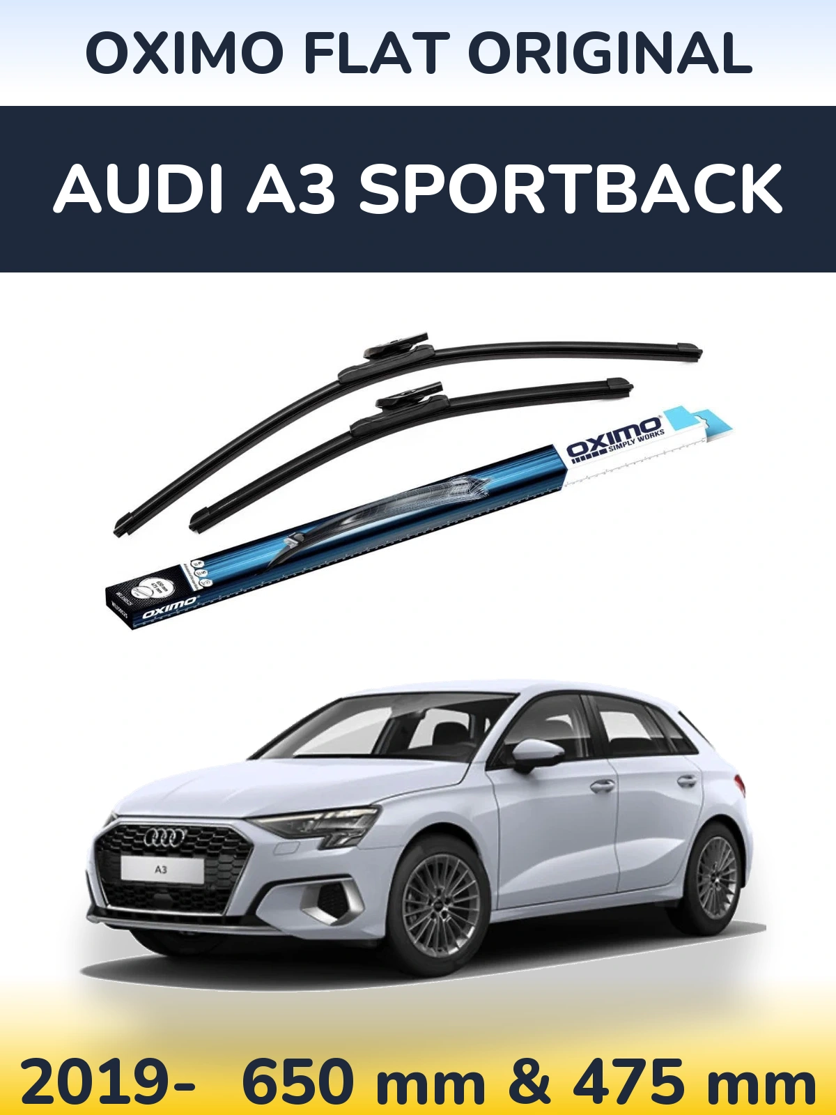 Komplet przednich wycieraczek Oximo Flat Original 650 & 475 mm do Audi A3 Sportback 2019-2026