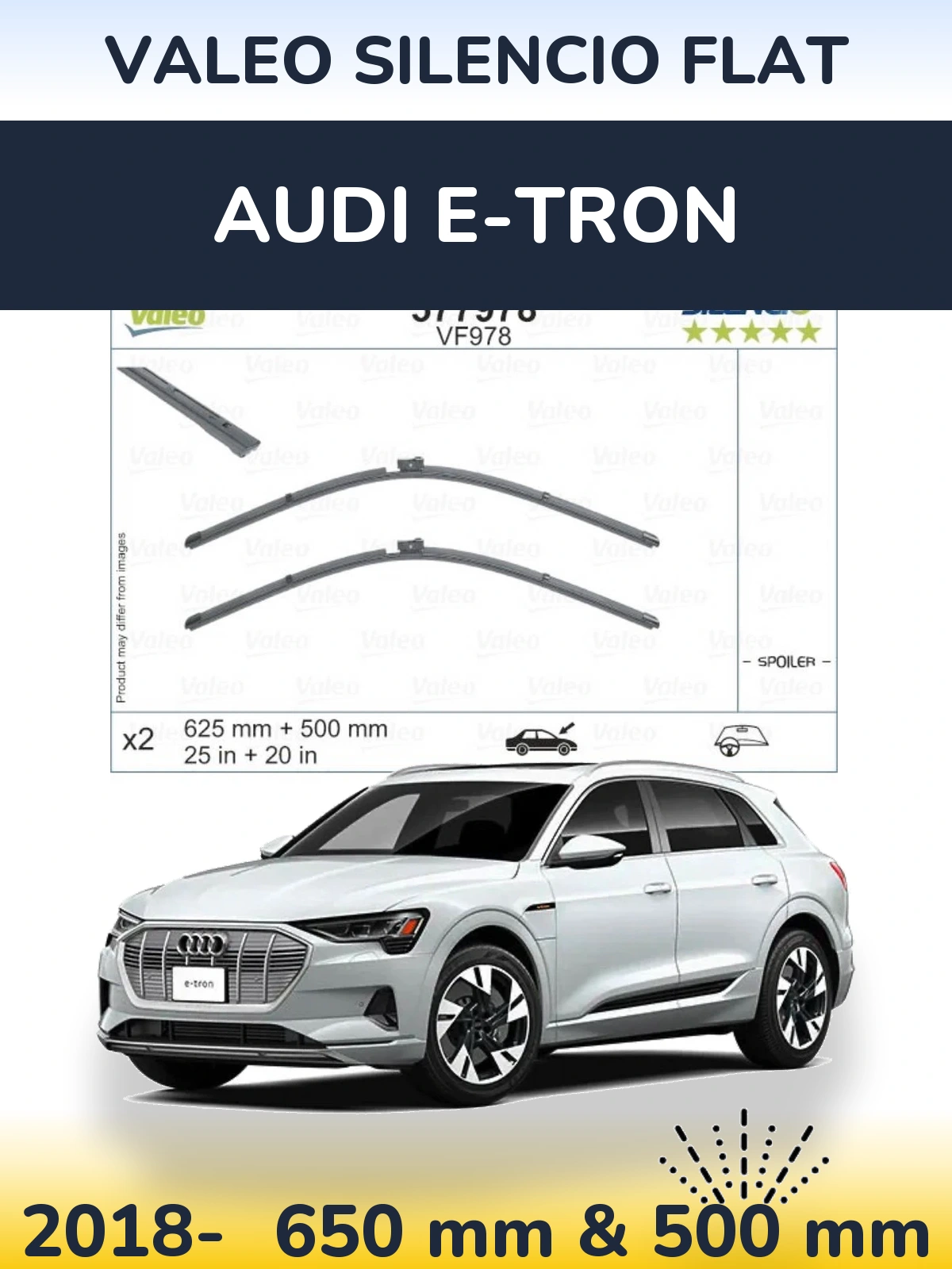 Komplet przednich wycieraczek Valeo Silencio Flat 625 & 500 mm do Audi e-tron 2018-2026