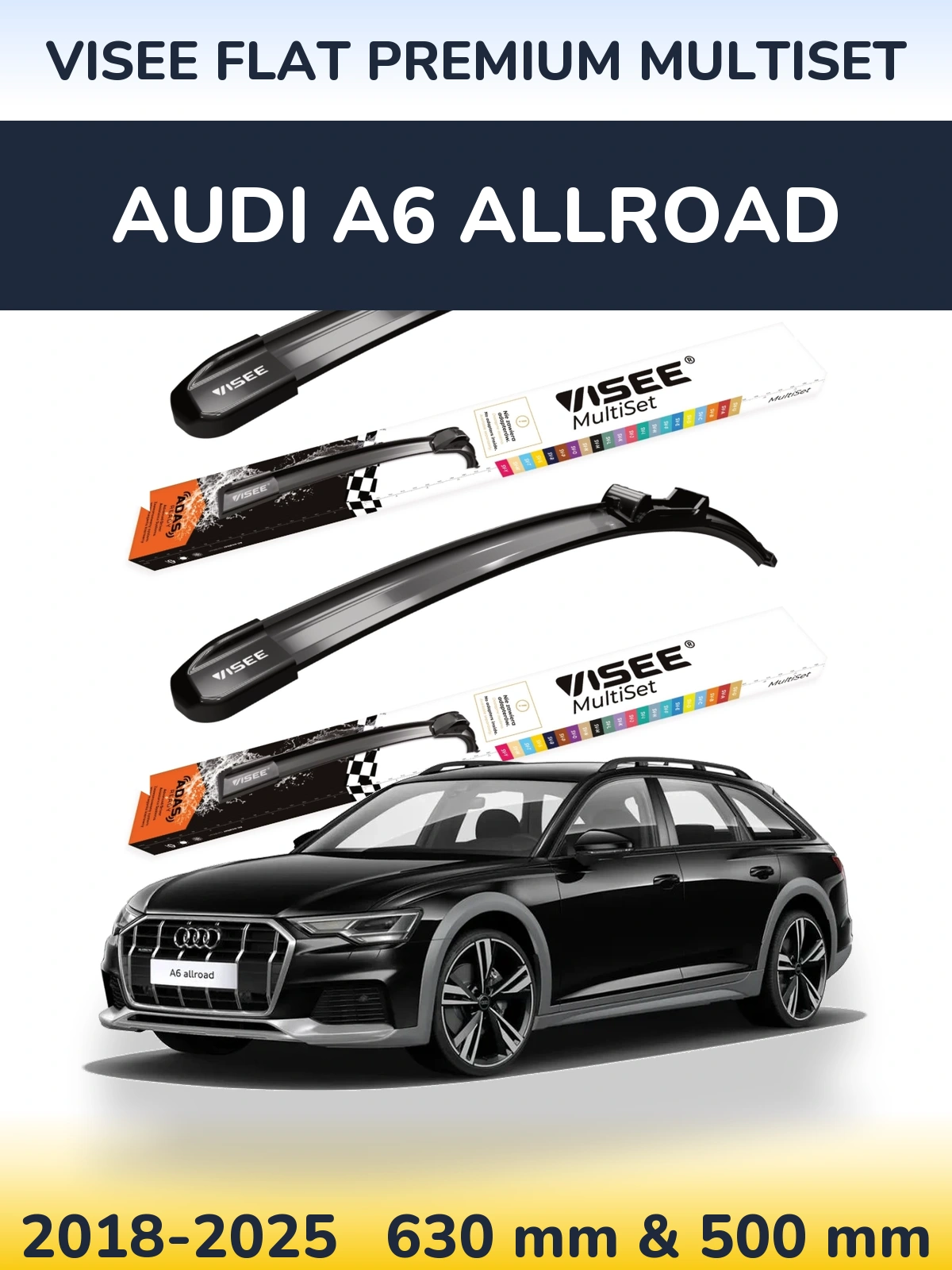 Komplet przednich wycieraczek VISEE FLAT PREMIUM MultiSet 630 & 500 mm do Audi A6 Allroad 2018-2025